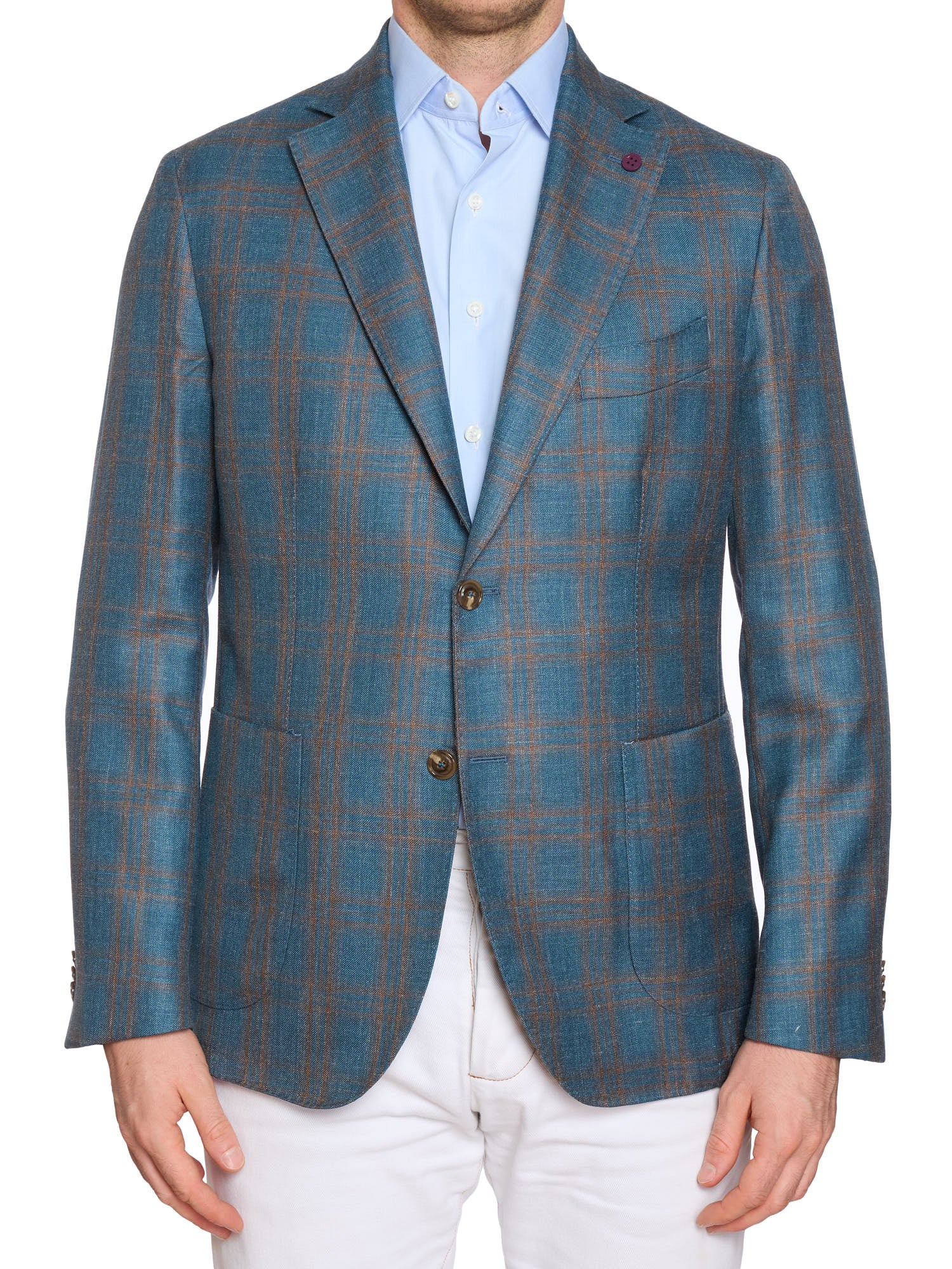 SARTORIA PARTENOPEA Blue Plaid Wool-Silk-Linen Jacket EU 50 NEW US 40 Current Model