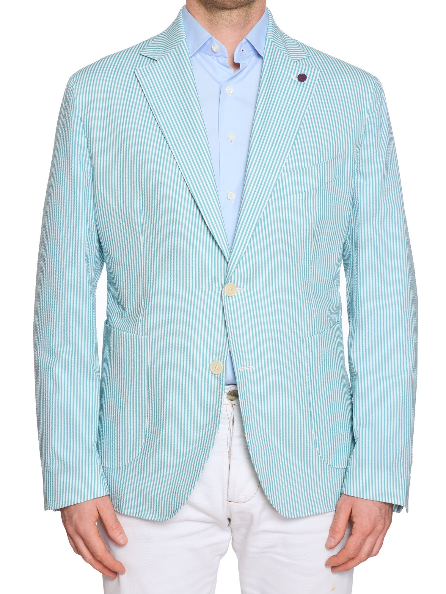 SARTORIA PARTENOPEA Azure Striped Seersucker Jacket EU 56 NEW US 46 Current Model