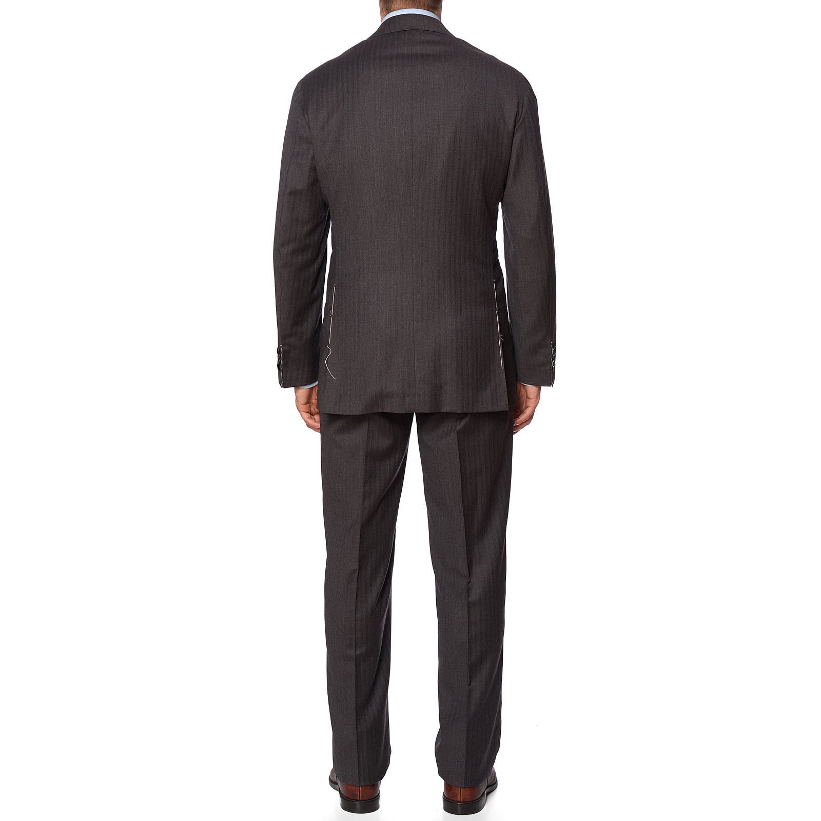 SARTORIA PARTENOPEA for VANNUCCI Brown Herringbone Wool Super 150's Handmade Suit EU 54 NEW US 44