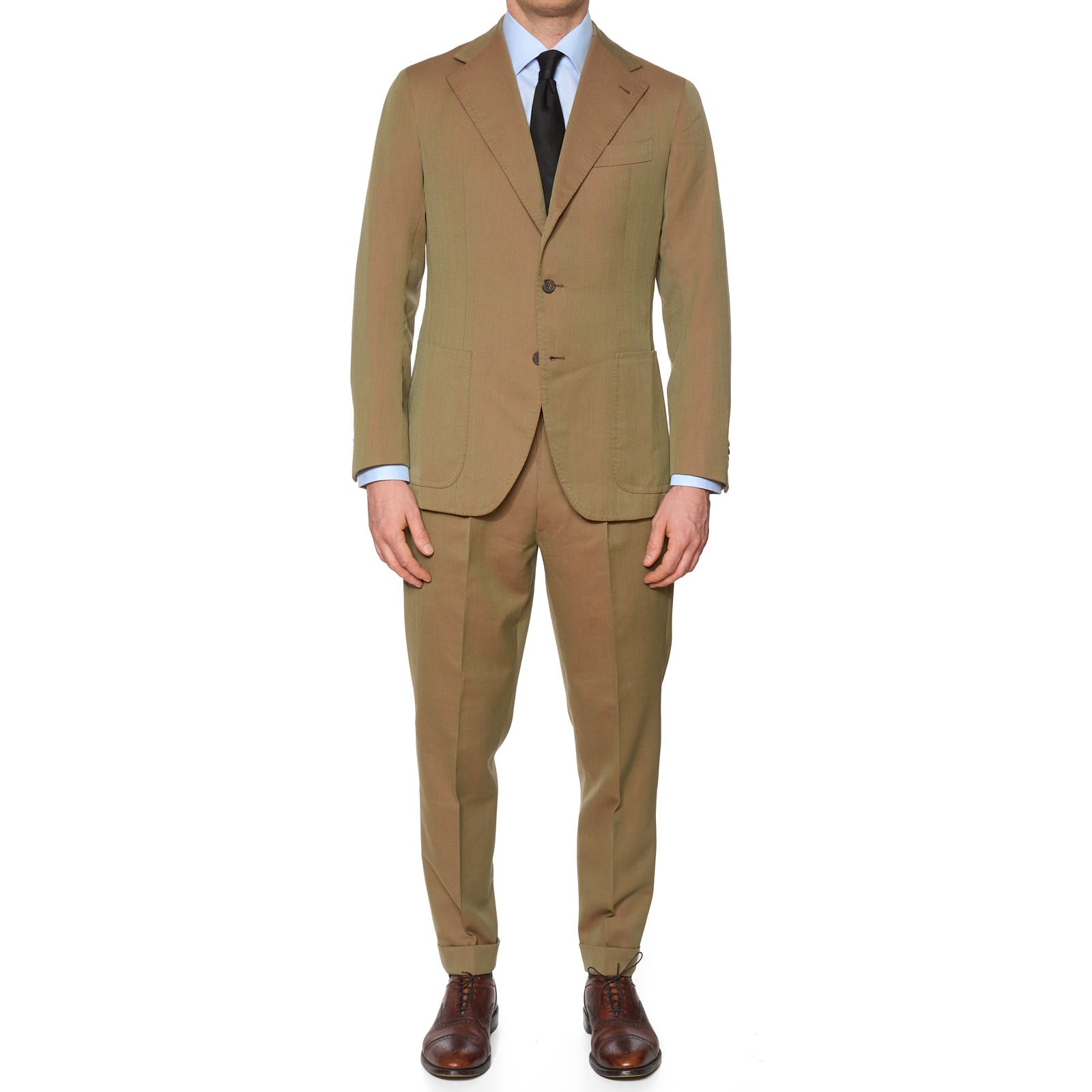 SARTORIA SOLITO Handmade Bespoke Beige Solaro Wool Suits EU 48 US 38