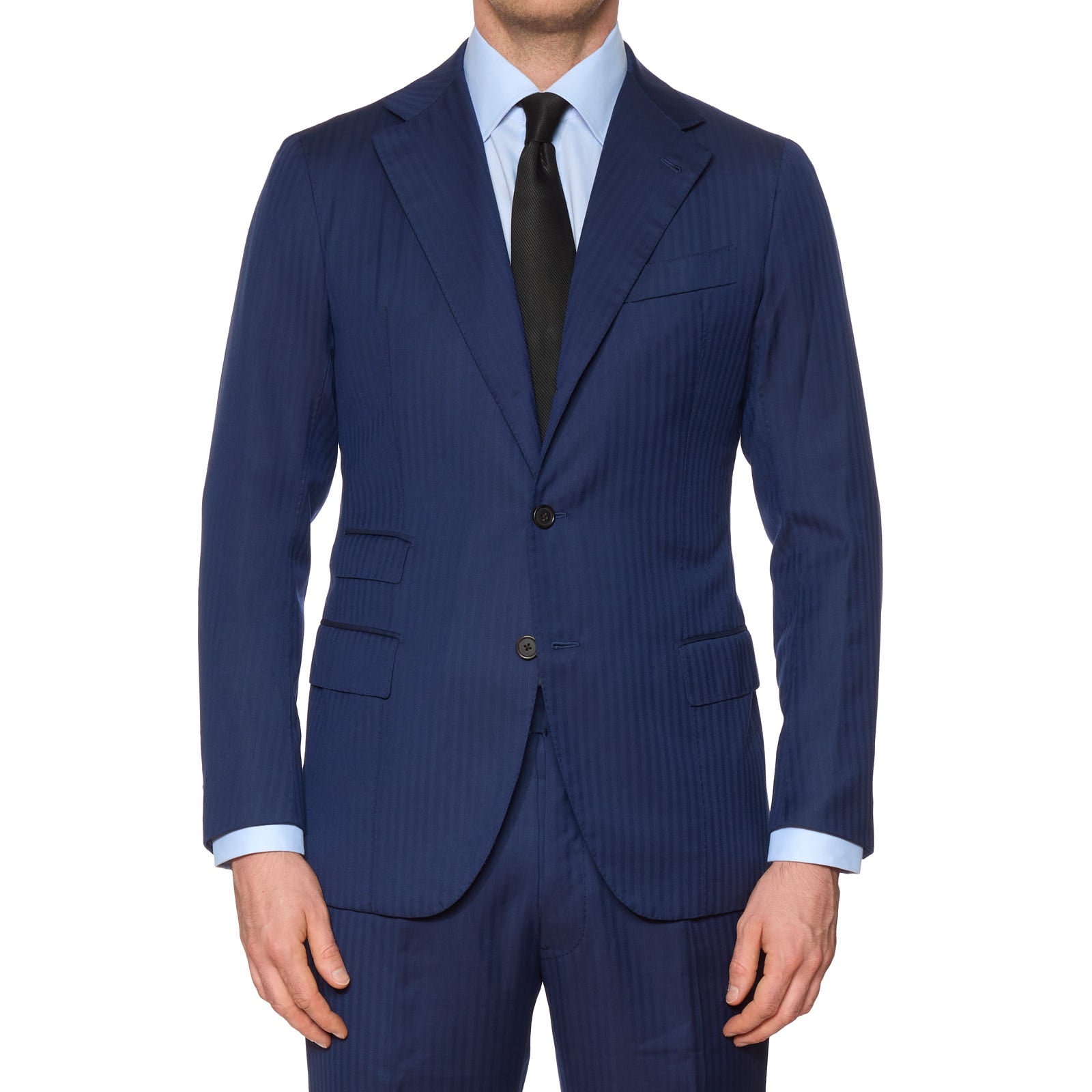 SARTORIA SOLITO Handmade Bespoke Blue Herringbone Wool Suits EU 48 US 38