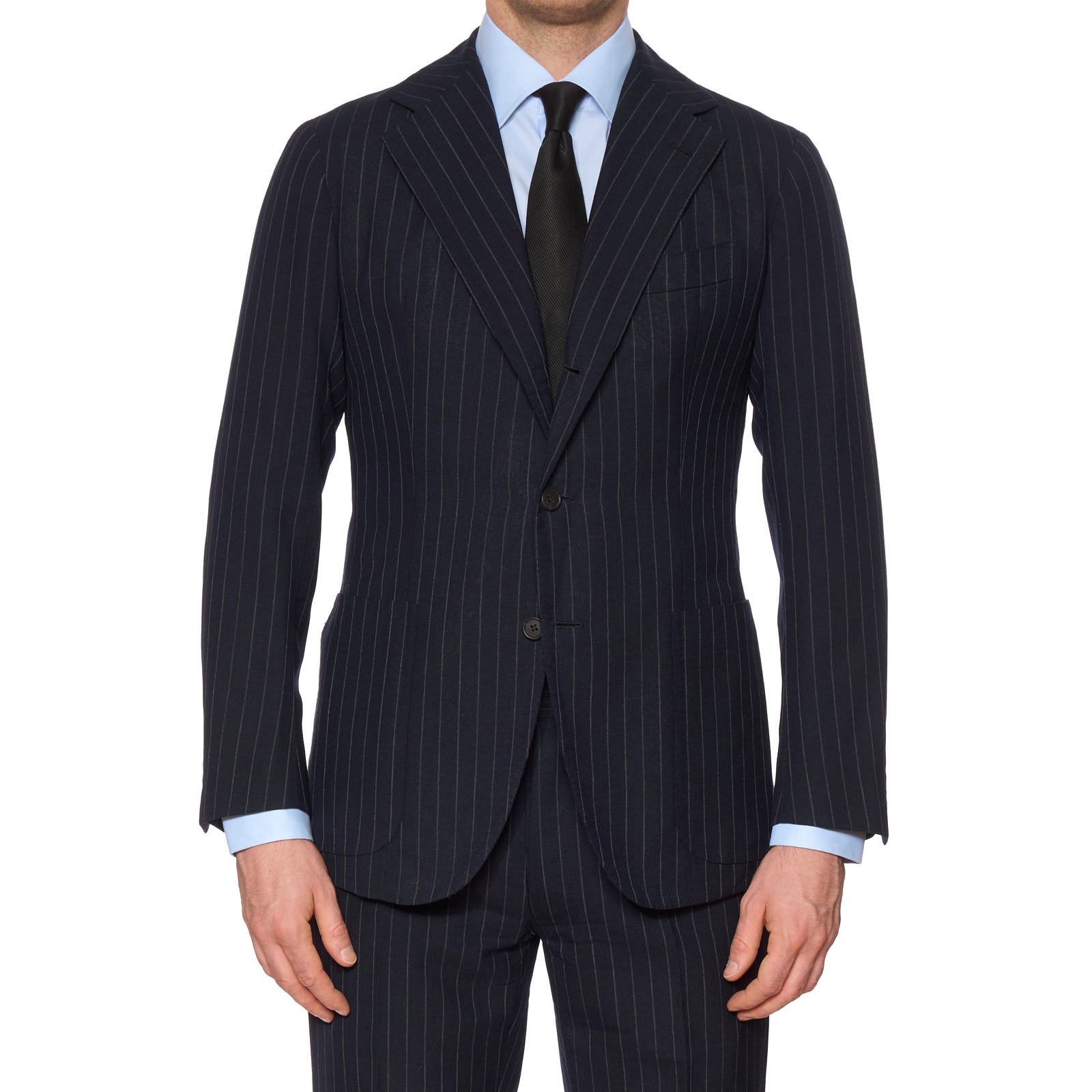 SARTORIA SOLITO Handmade Bespoke Blue Pinstripe Wool-Mohair Suit EU 48 US 38