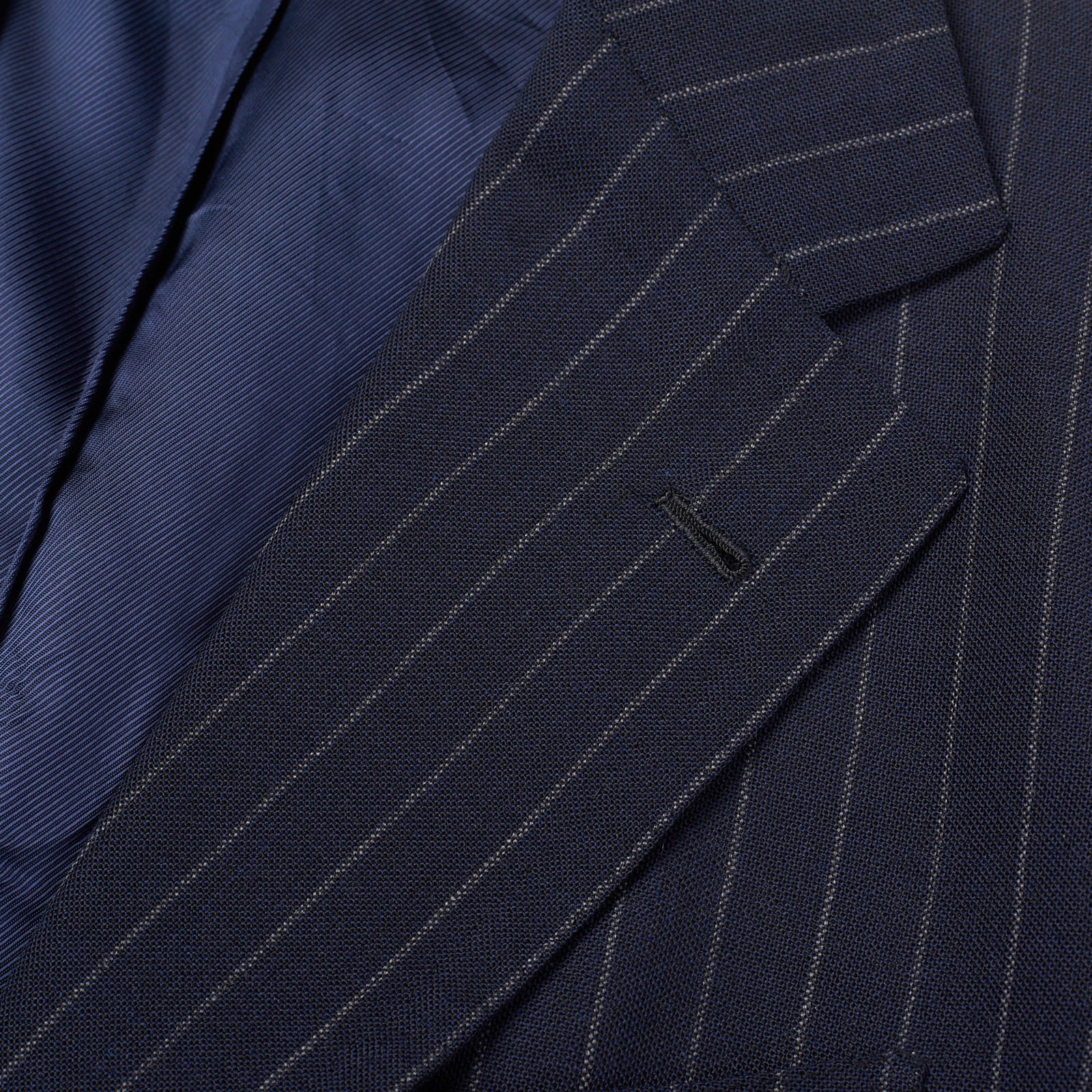 SARTORIA SOLITO Handmade Bespoke Blue Pinstripe Wool-Mohair Suit EU 48 US 38