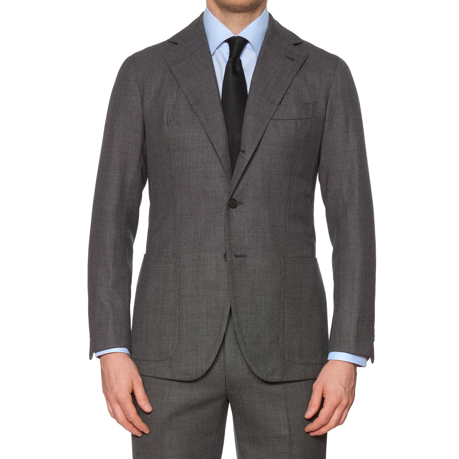 SARTORIA SOLITO Handmade Bespoke Gray Bird's Eye Wool Suits EU 48 US 38