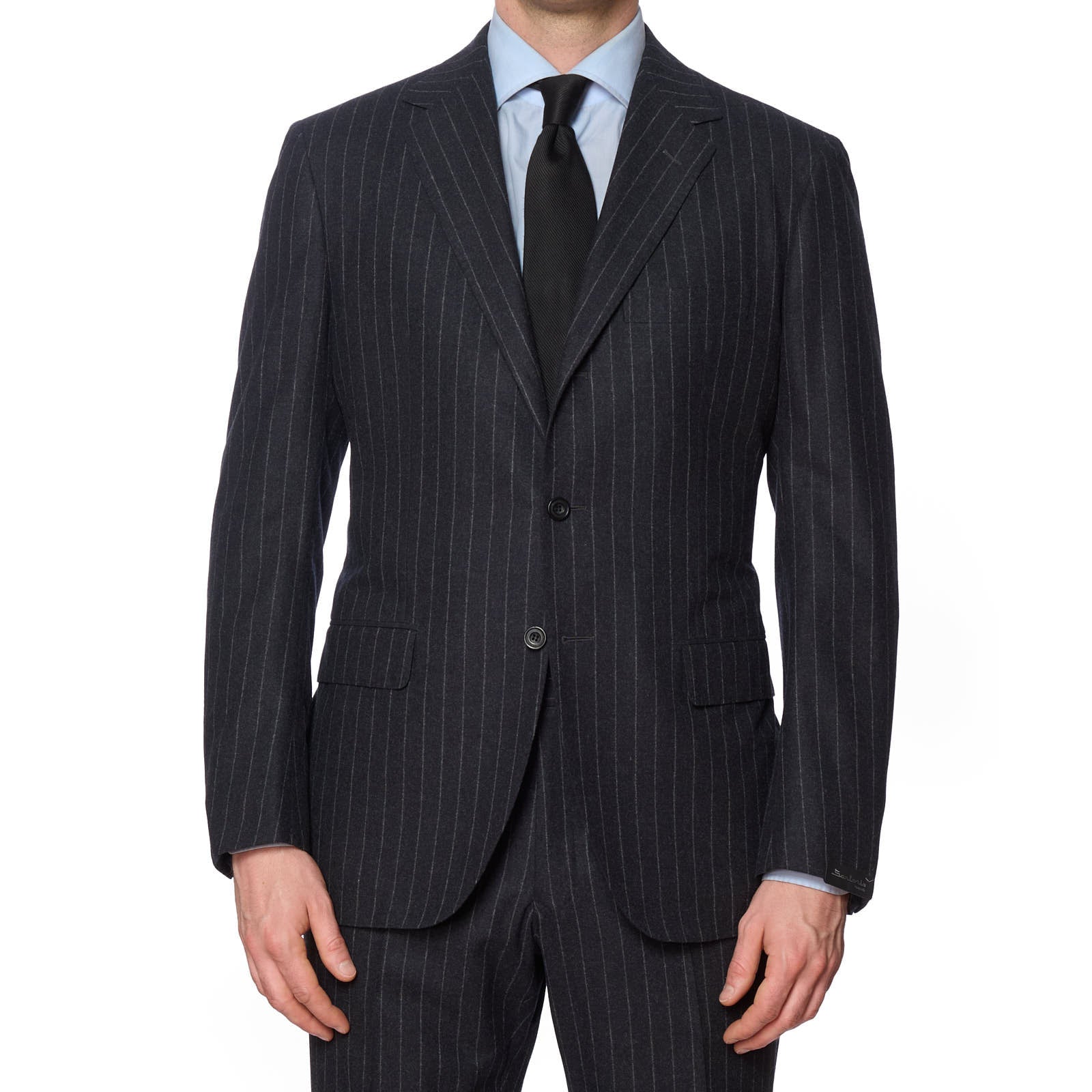 SARTORIO Napoli Charcoal Gray Chalk Striped Virgin Wool Slim Fit Suit NEW