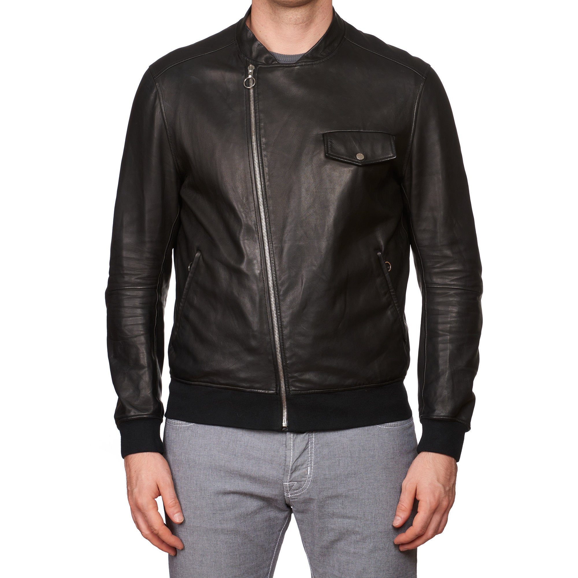 SERAPHIN Black Lamb Leather Unlined Asymmetrical Biker Motorcycle Jack ...