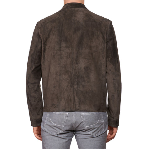 SERAPHIN Slate Brown Suede Calf Leather Unlined Cafe Racer Biker Jacke ...