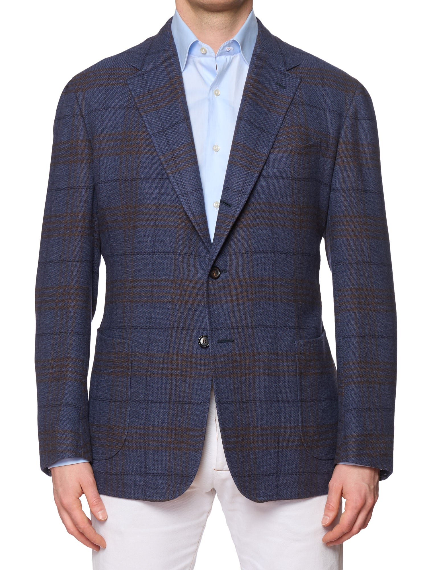 STILE LATINO Handmade Blue Plaid Silk-Cashmere Blazer Jacket NEW Vincenzo