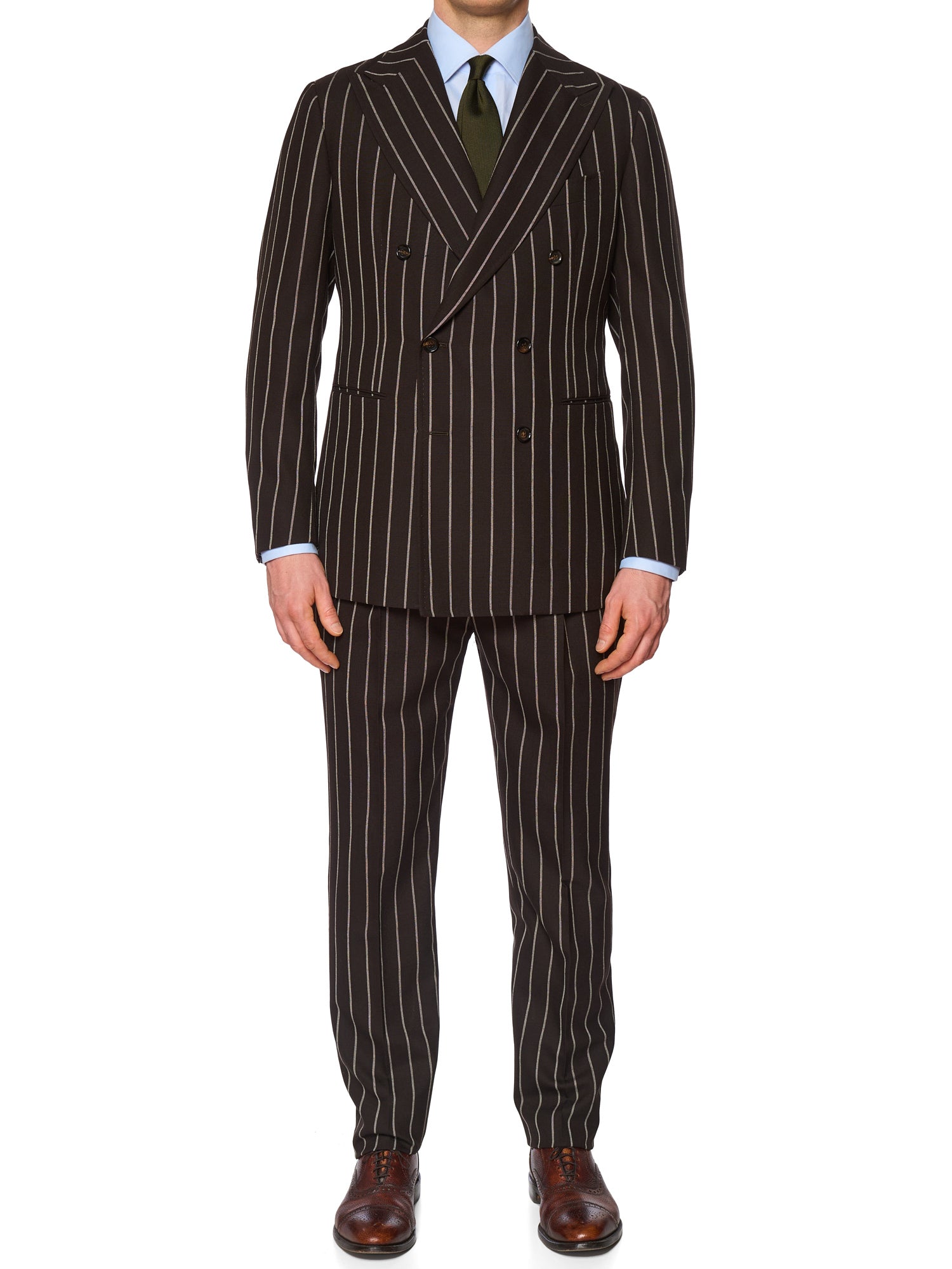 STILE LATINO Handmade Chocolate Chalk Stripe DB Suit EU 52 NEW US 42 "Leo"