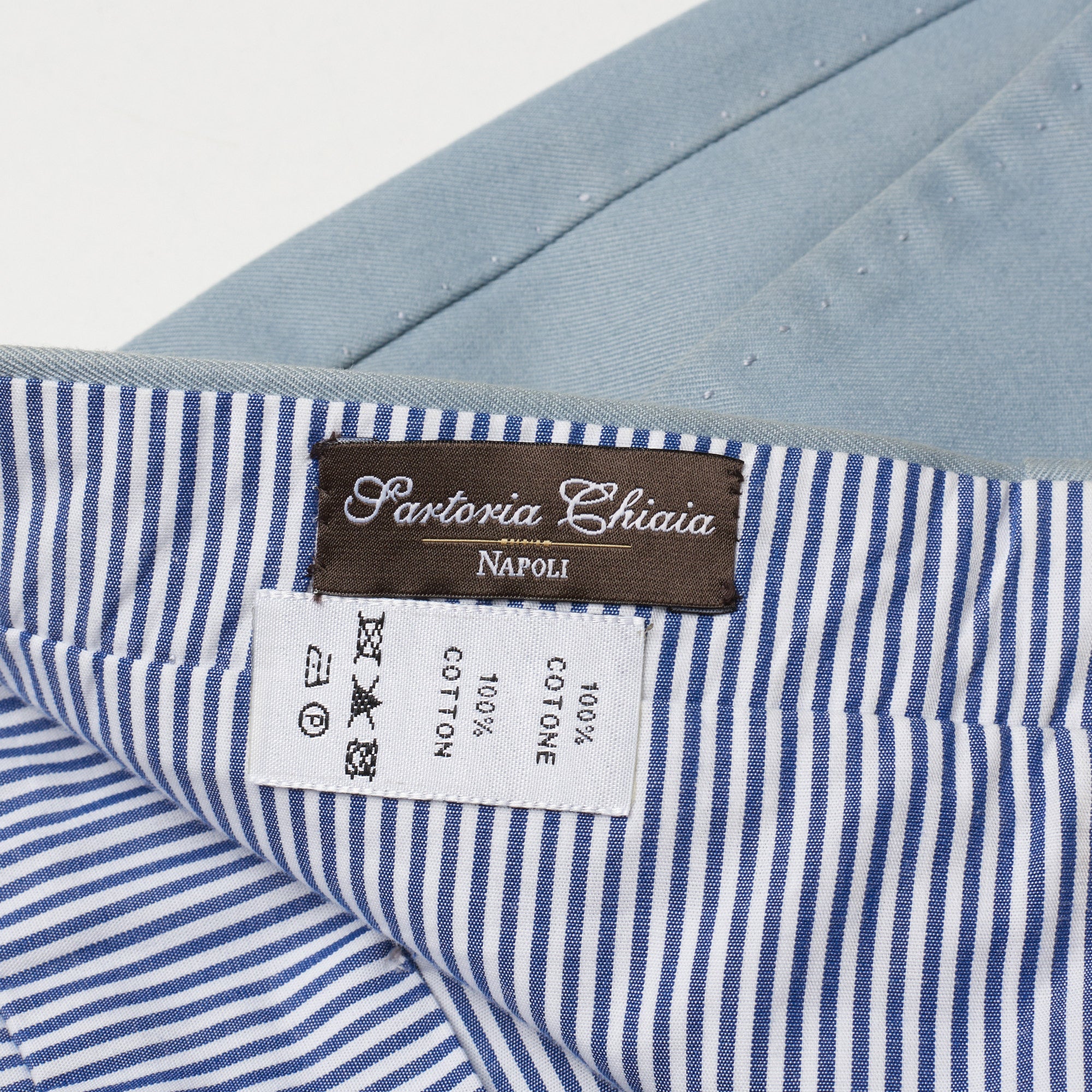 Sartoria CHIAIA Handmade Light Blue Cotton Flat Front Chino Pants EU 52 US  36