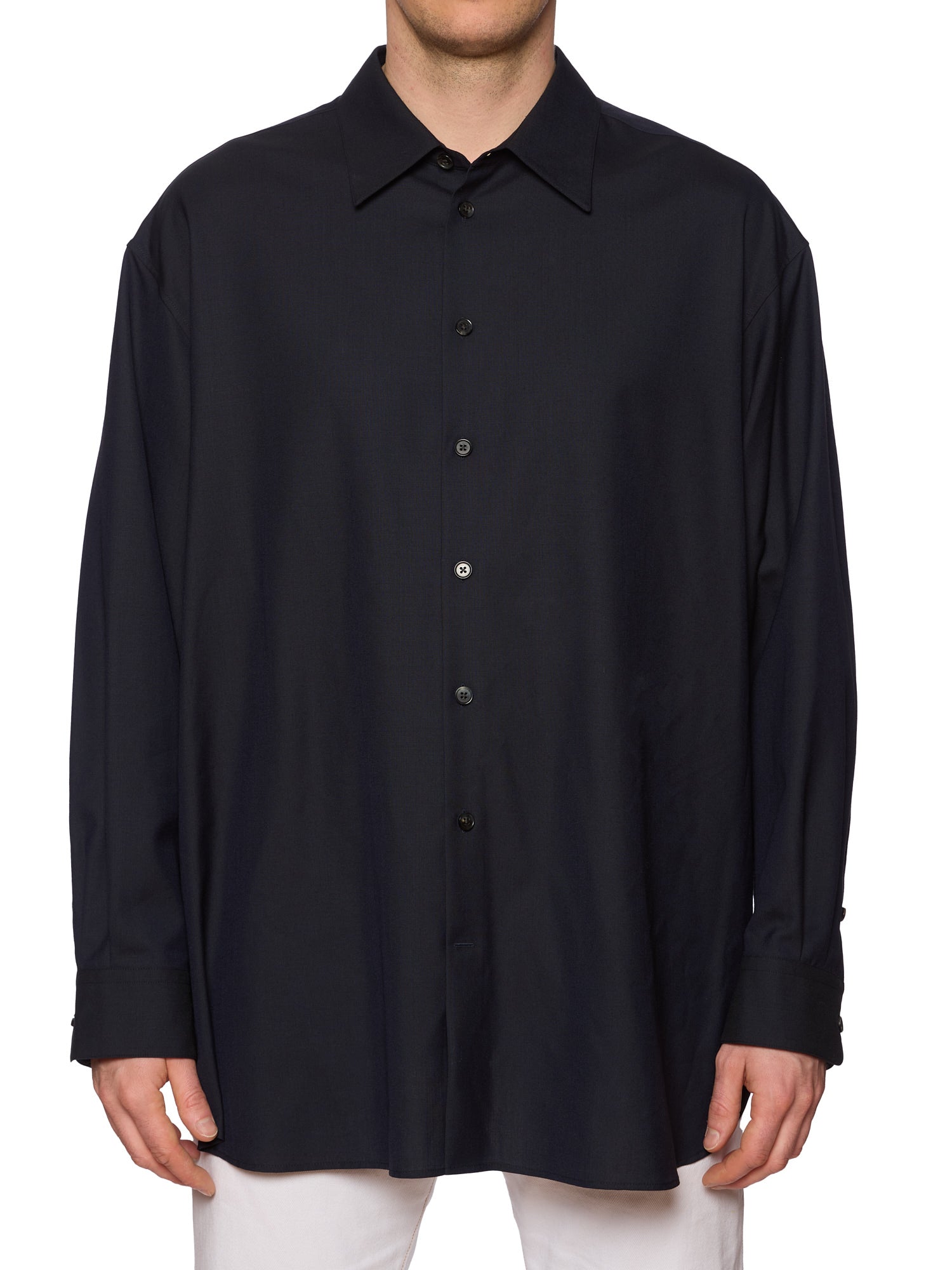 THE ROW "Lukre" Black Wool Oversized Shirt Size L NEW