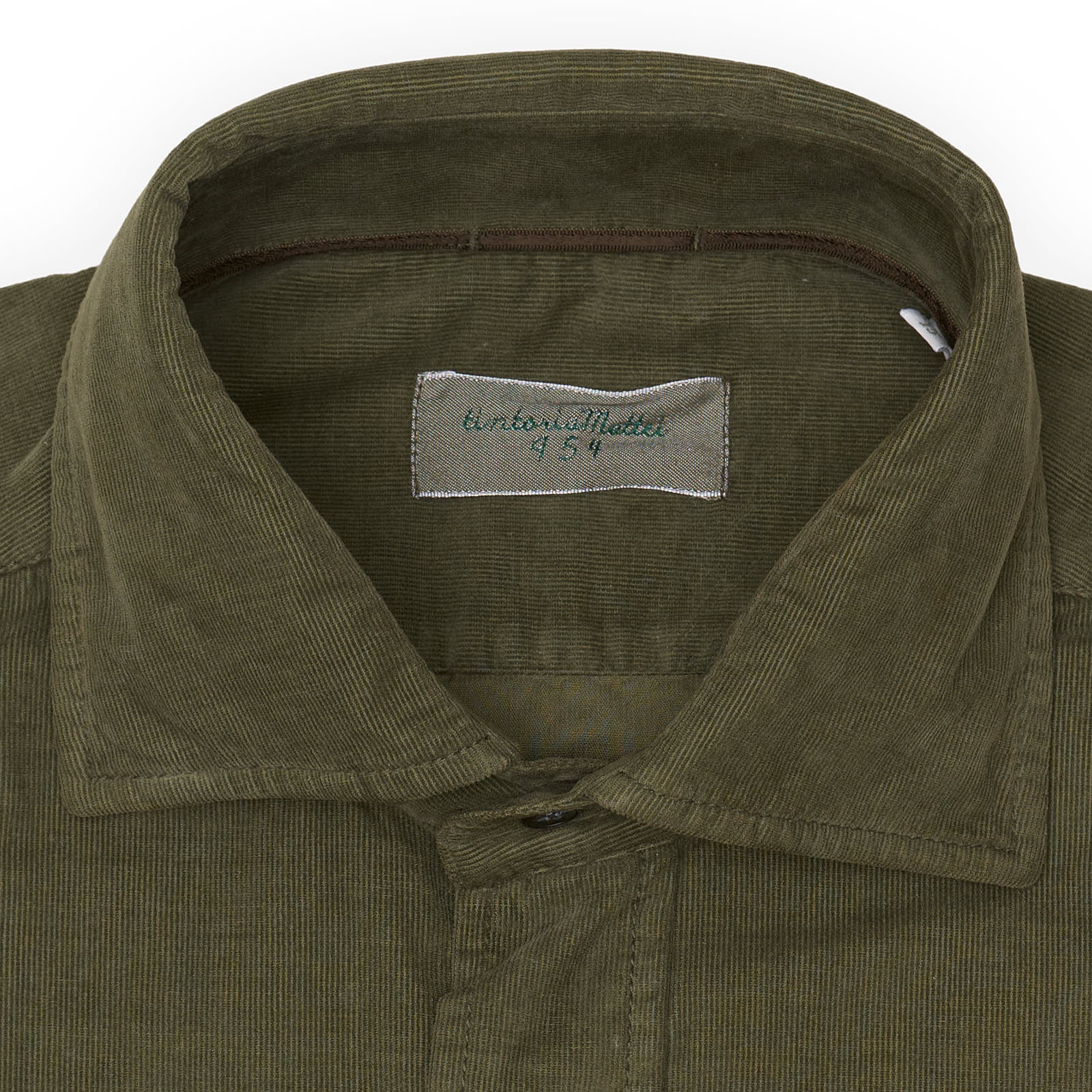 TINTORIA MATTEI 954 Olive Corduroy Cotton-Elastane Shirt EU 38 NEW US 15