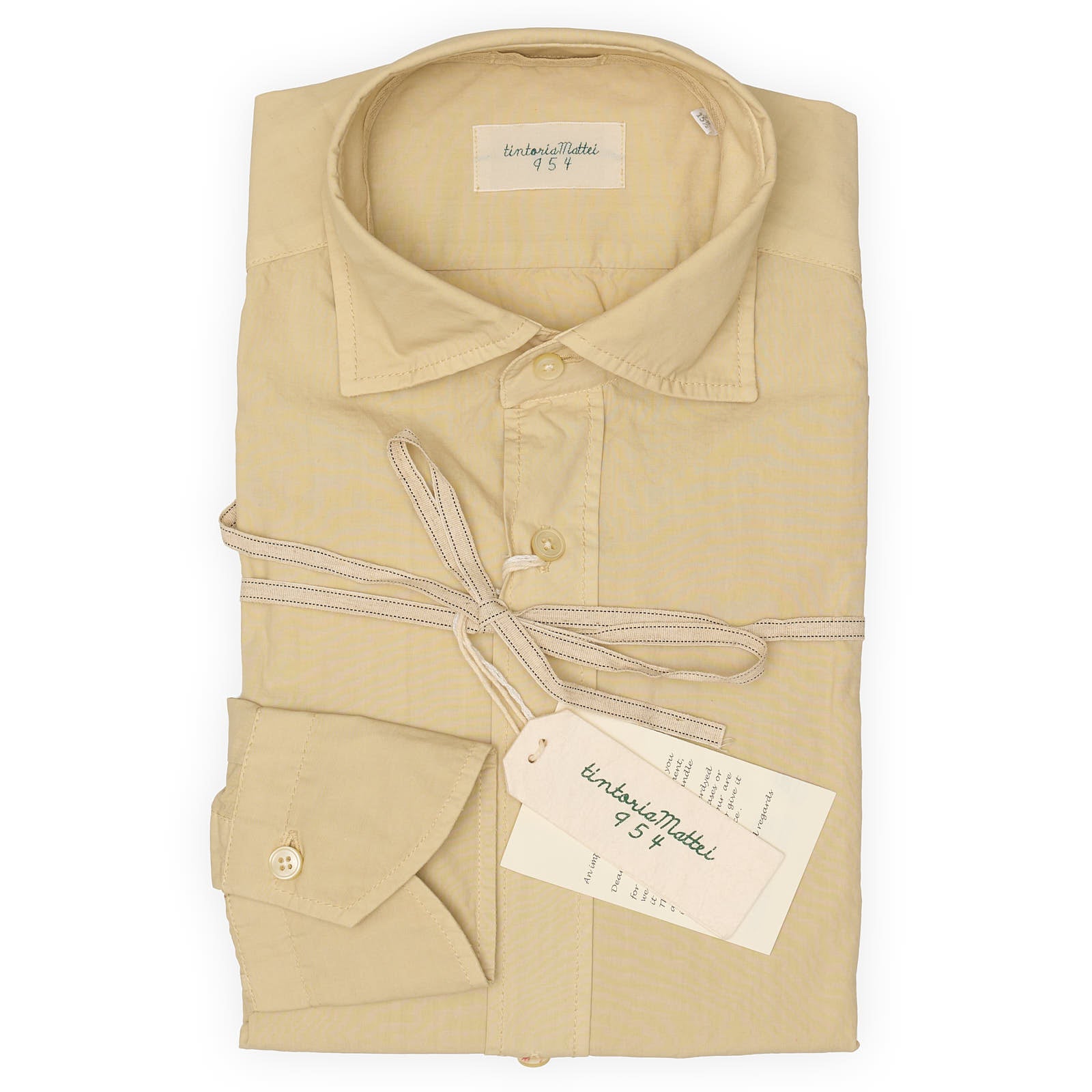 TINTORIA MATTEI 954 Tan Poplin Cotton Dress Shirt NEW