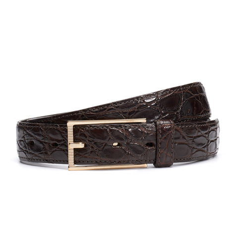 Chocolate brown nubuck crocodile belt - Luxury custom-made belts