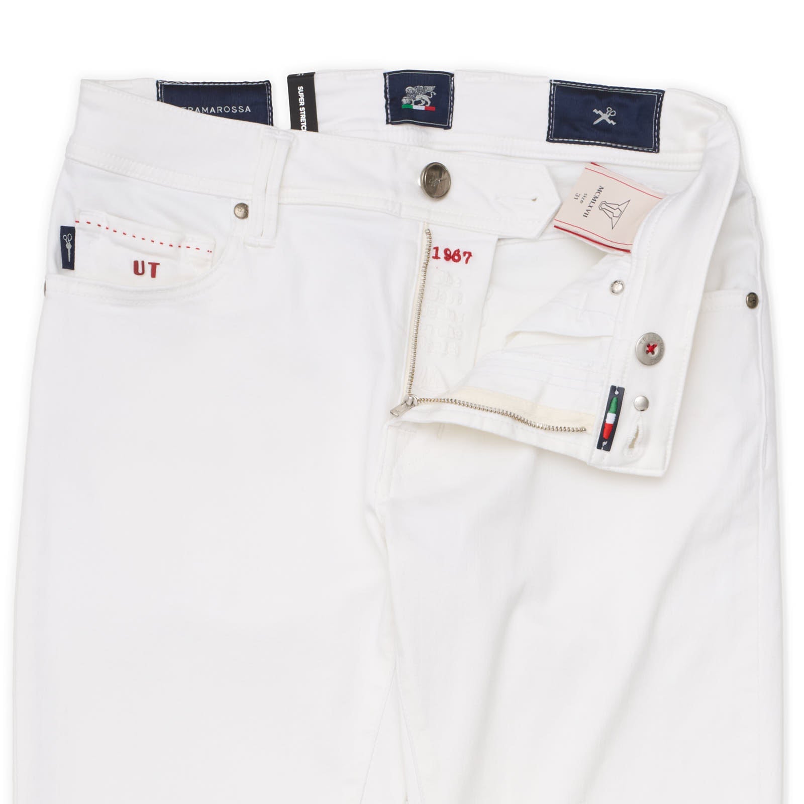 TRAMAROSSA Leonardo White Cotton-Polyester Stretch Slim Fit Jeans Pants NEW US 31