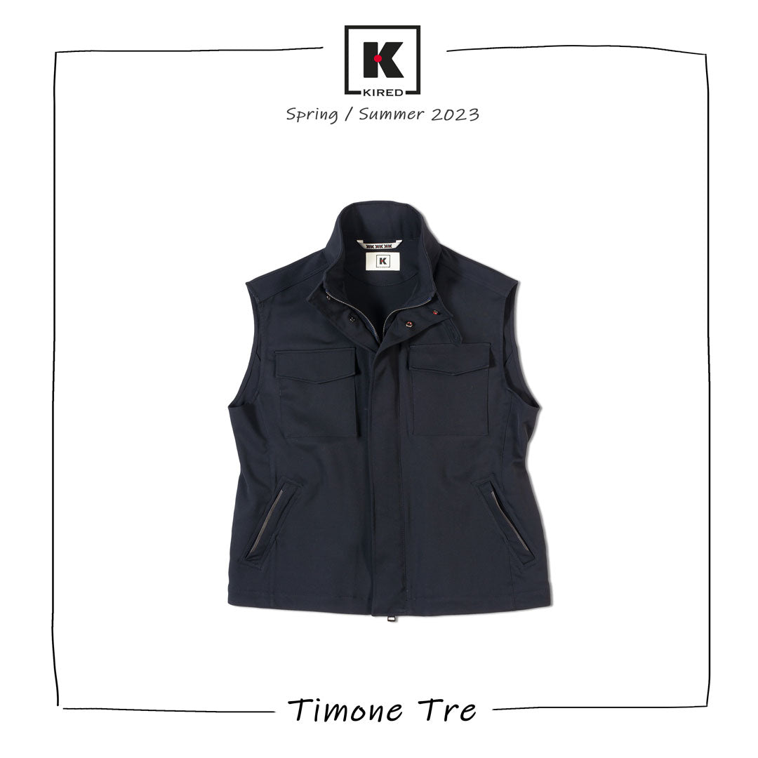 KITON KIRED "Timone 3" Blue Stretch Virgin Wool Vest M with Hidden Hood