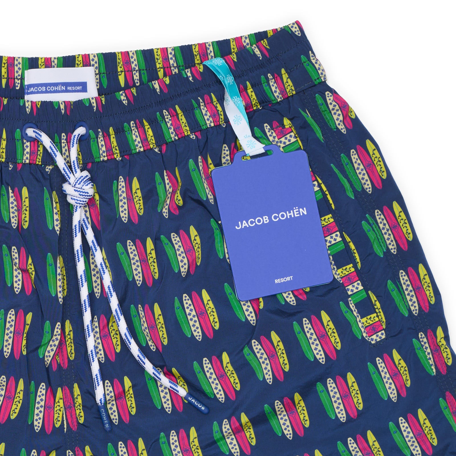 JACOB COHEN Dark Blue Surf Board Printed Pattern Swim Shorts Trunks NEW S