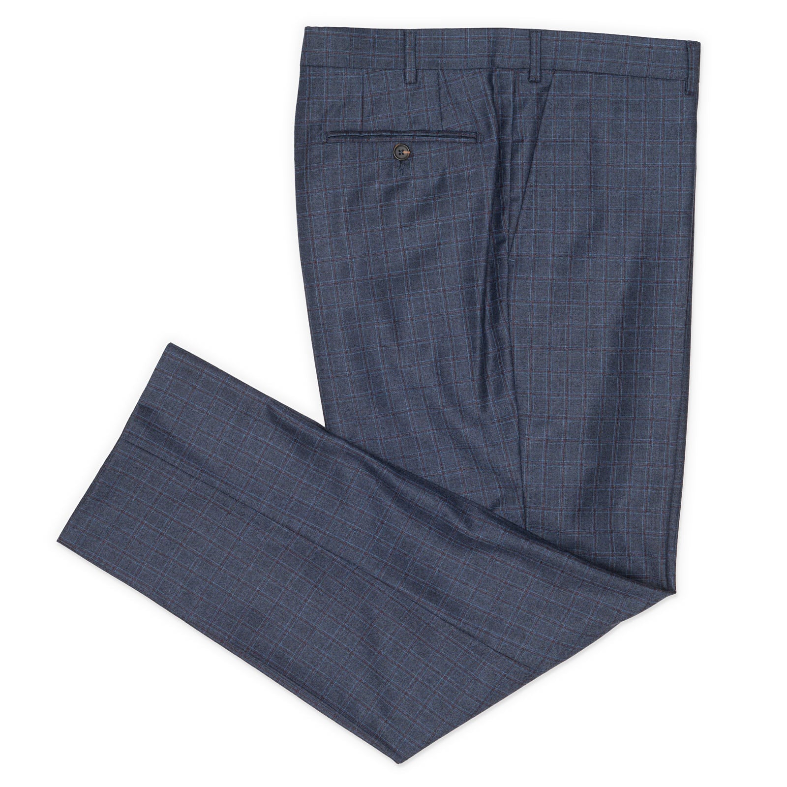 VANNUCCI MILANO Handmade Blue Wool-Cashmere Plaid Dress Pants EU 56 NEW US 40