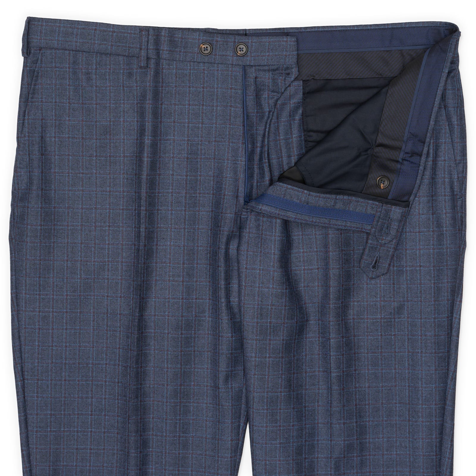 VANNUCCI MILANO Handmade Blue Wool-Cashmere Plaid Dress Pants EU 56 NEW US 40