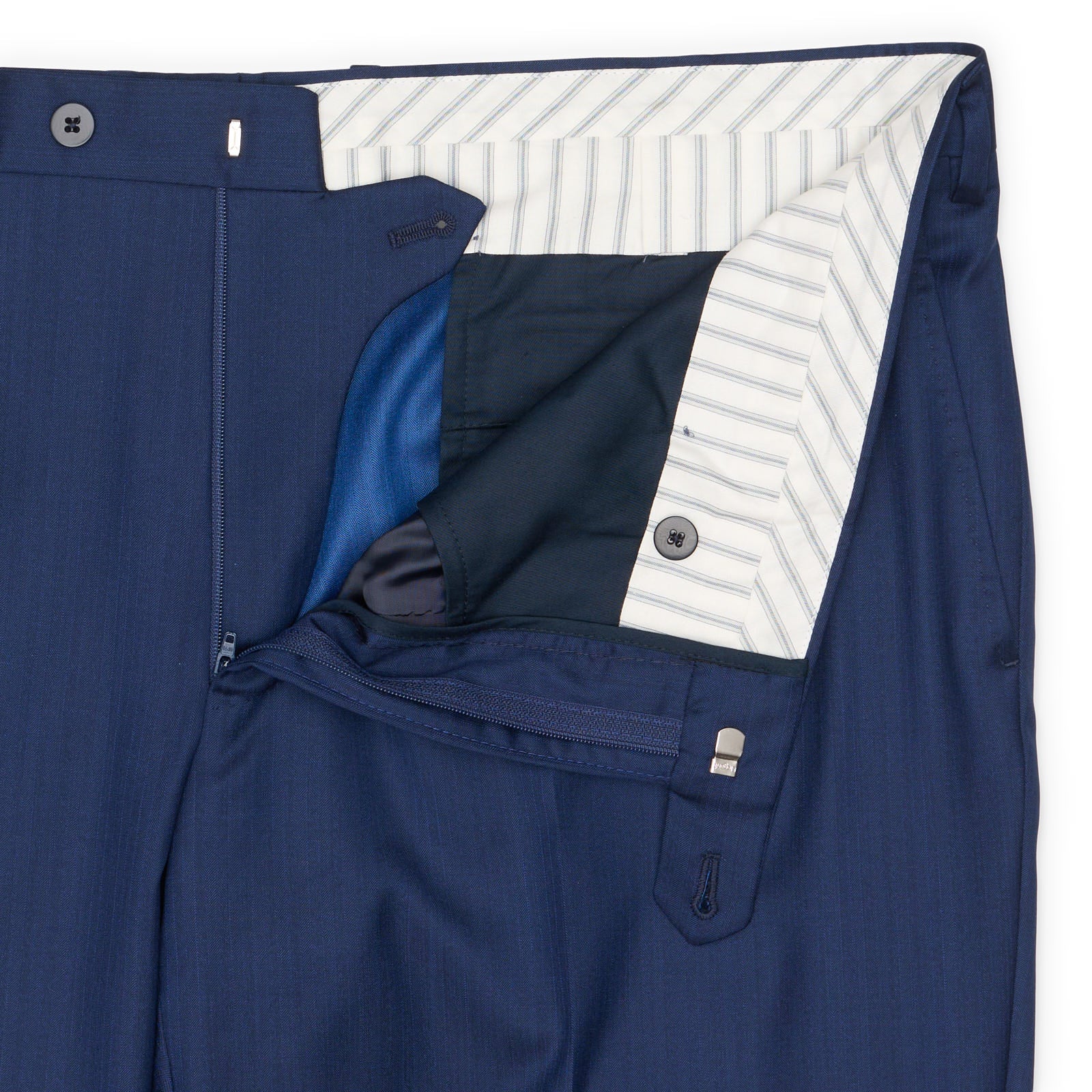 VANNUCCI MILANO Blue Wool-Silk Herringbone Dress Pants EU 58 NEW US 40