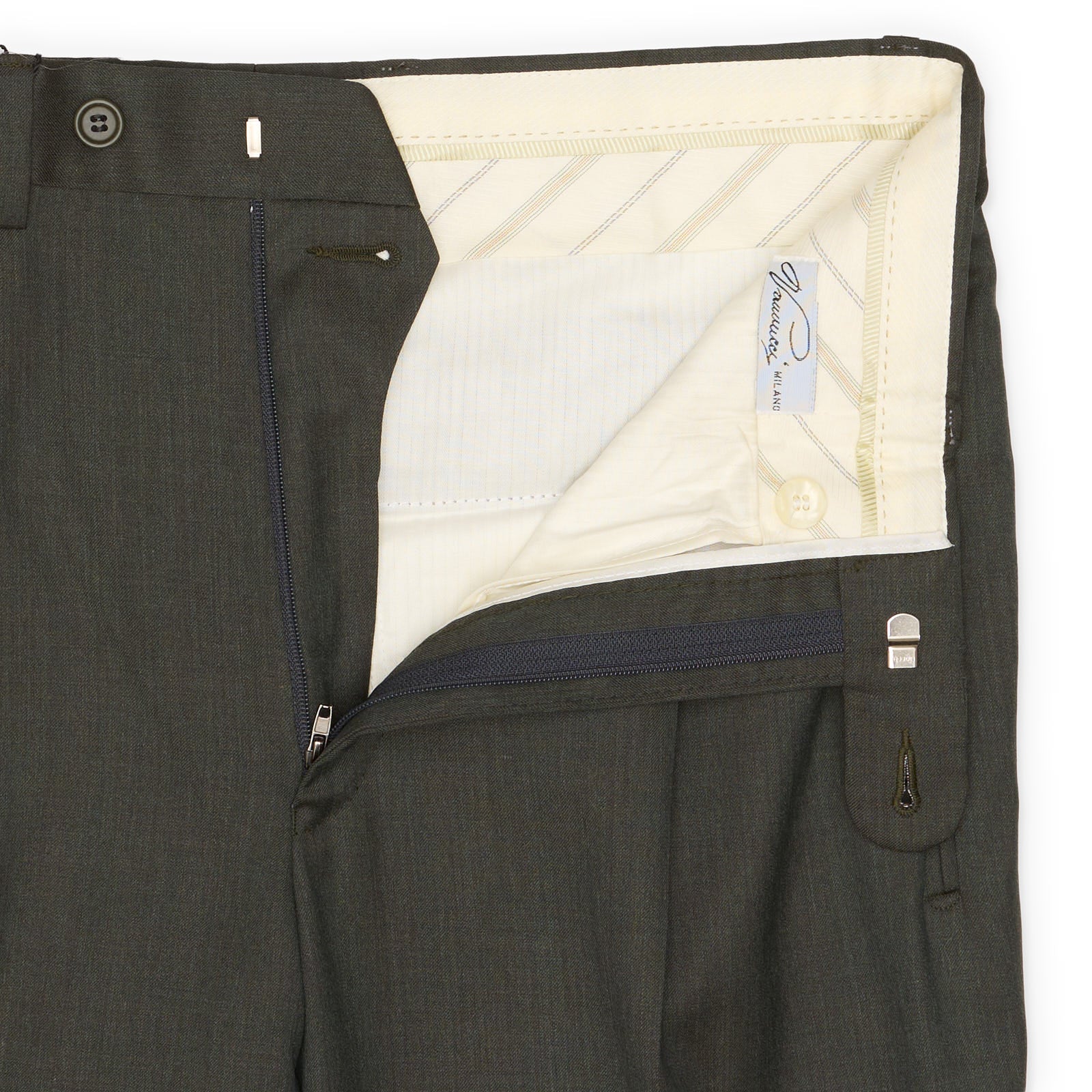 VANNUCCI MILANO Olive Green Loro Piana Wool Dress Pants EU 46 NEW US 30