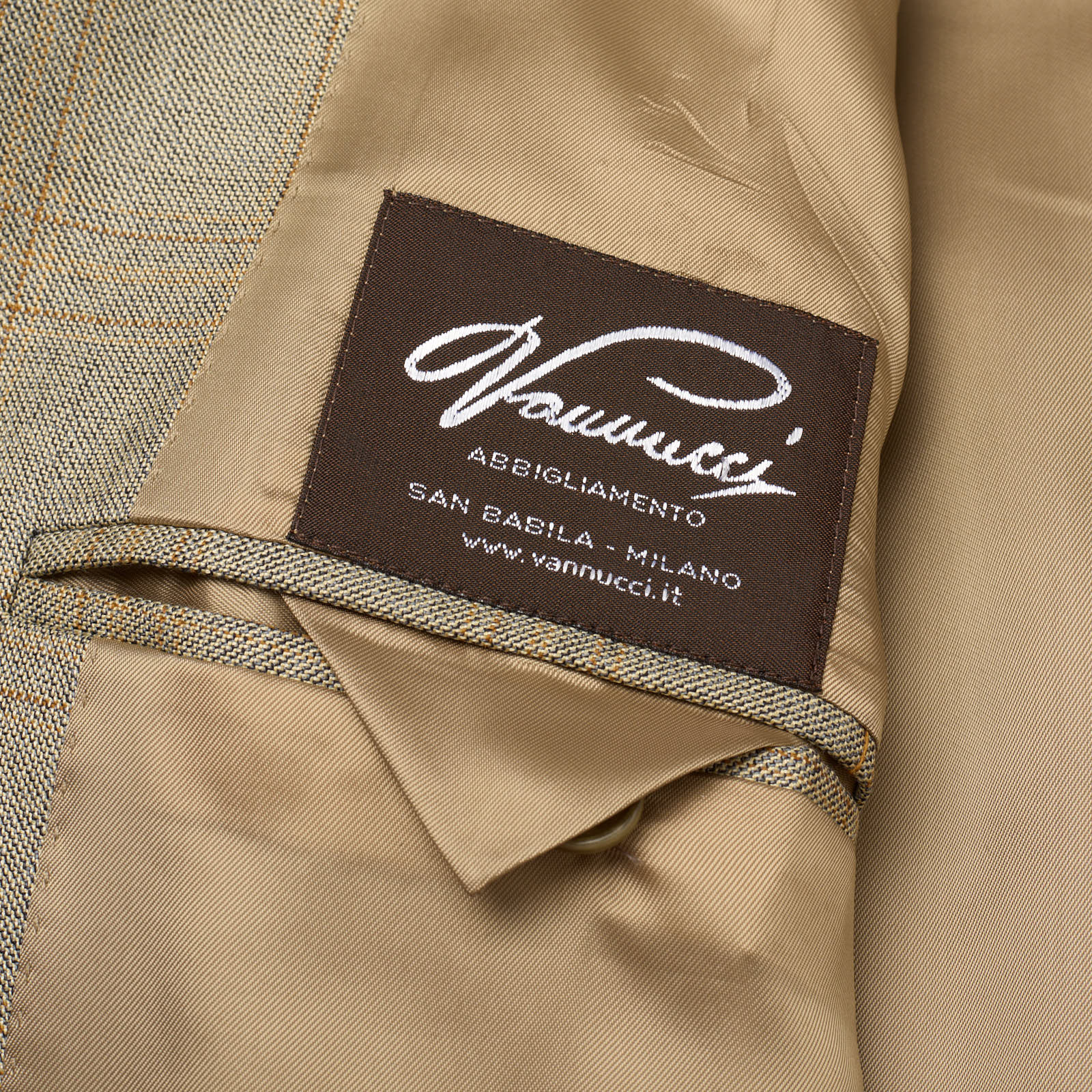 VANNUCCI Milano Beige Plaid Silk-Wool Super 120's Jacket EU 50 NEW US 40