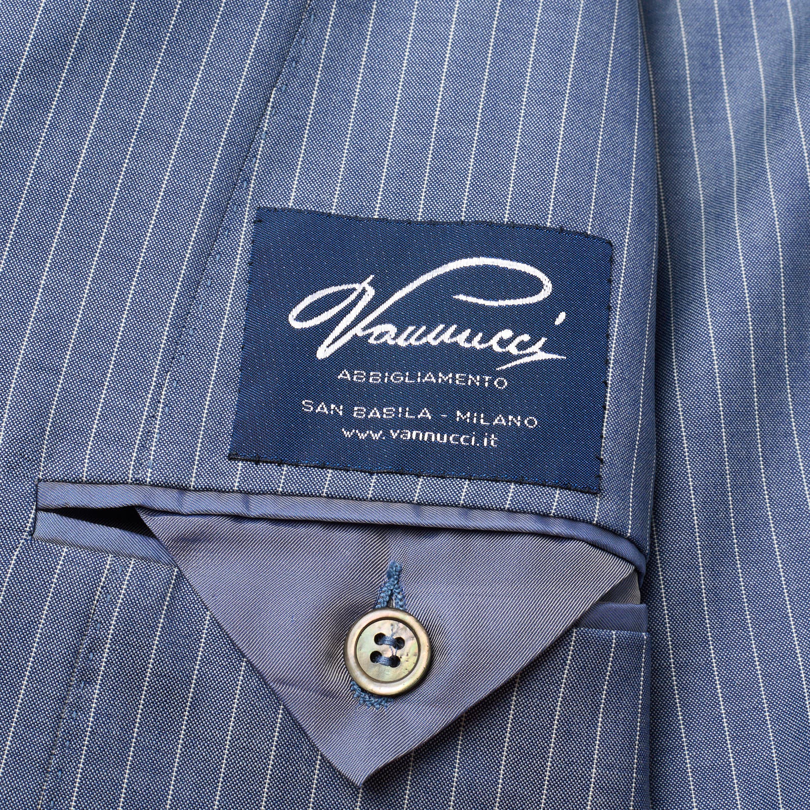 VANNUCCI Milano Blue Pintripe Loro Piana Zealander Wool Suit EU 54 NEW US 44