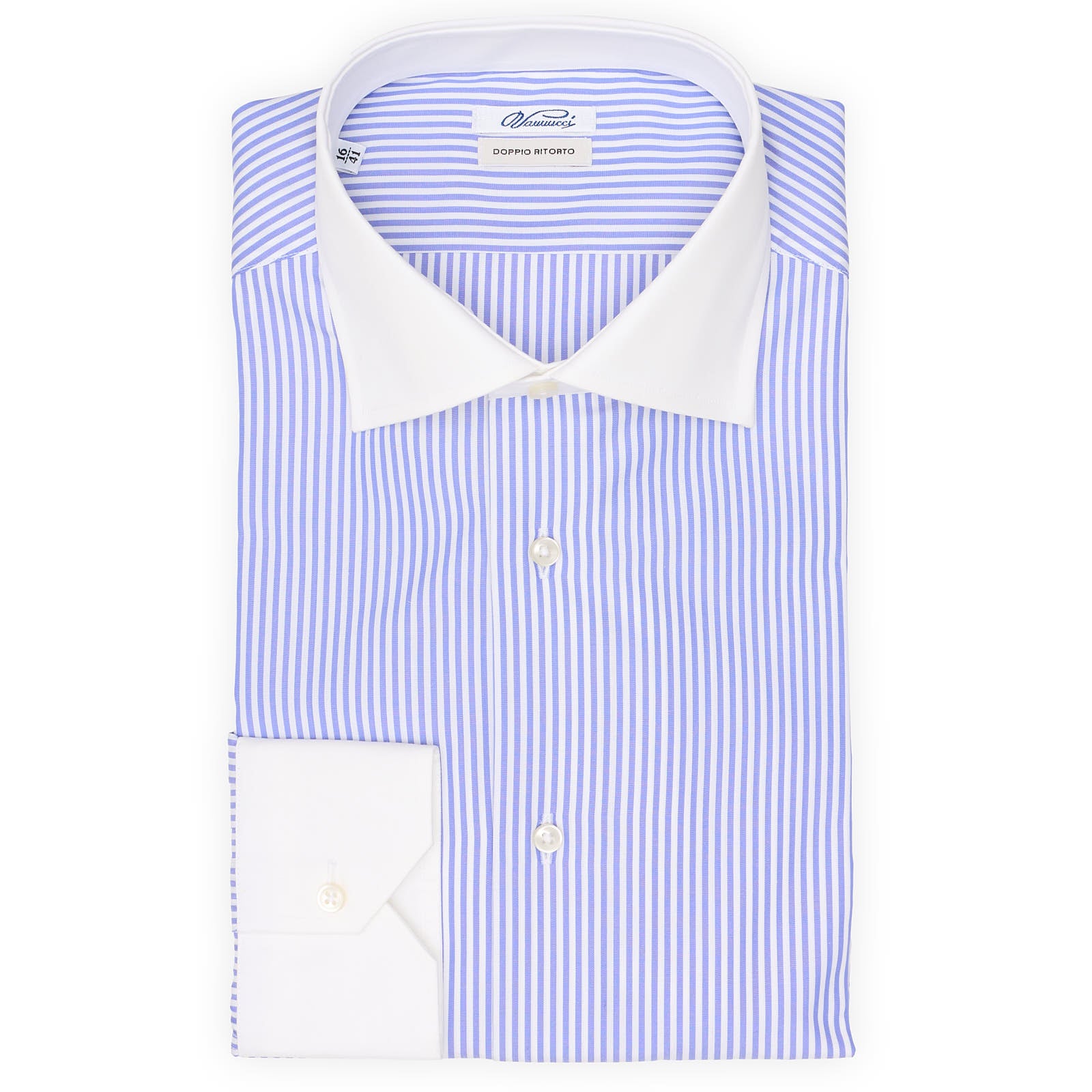 VANNUCCI Milano Blue Bengal Striped Cotton Dress Shirt EU 41 NEW US 16