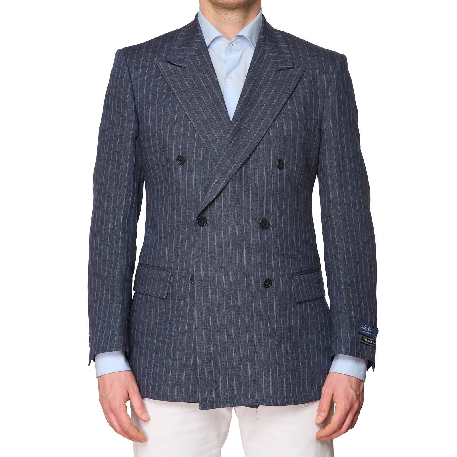 VANNUCCI Milano Blue Pinstripe Linen Fully Lined Jacket EU 48 NEW US 38