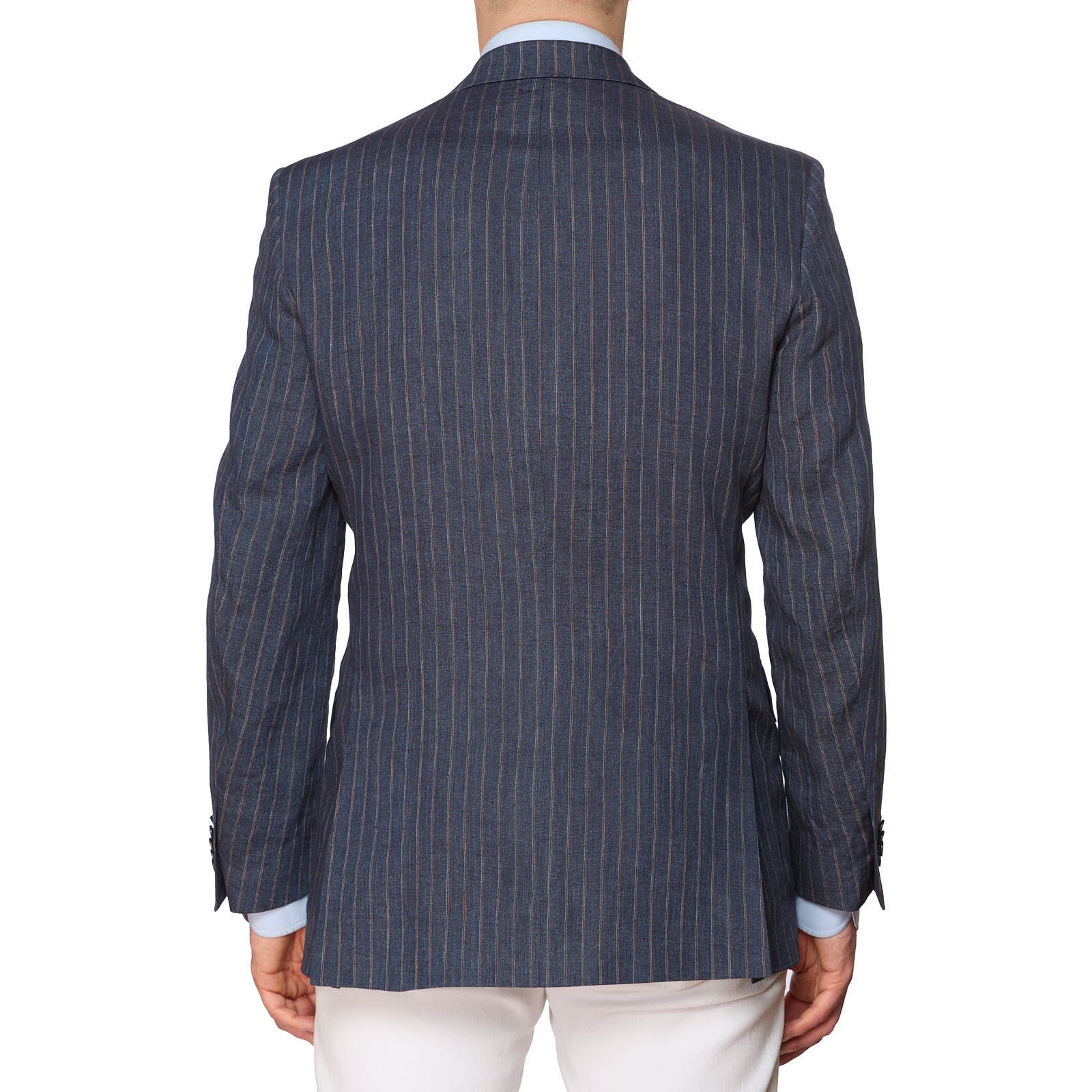 VANNUCCI Milano Blue Pinstripe Linen Fully Lined Jacket EU 48 NEW US 38