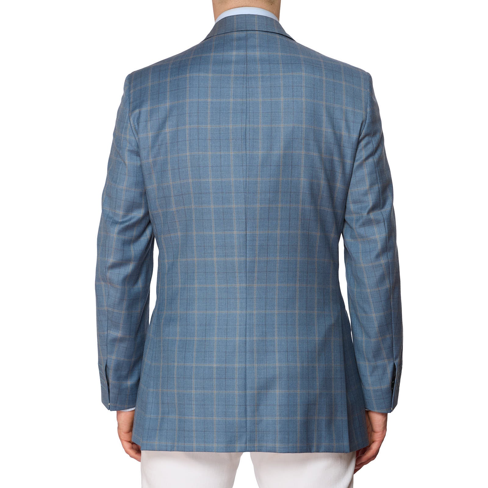 VANNUCCI Milano Blue Windowpane Wool Super 130's Fully Lined Jacket NEW