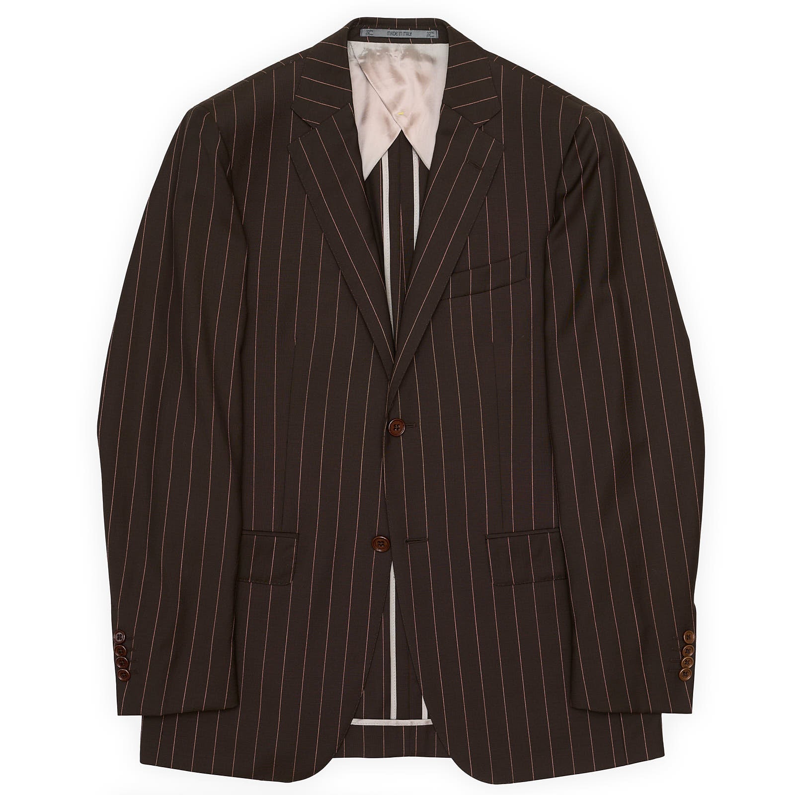 VANNUCCI Milano Brown Pinstripe Wool Super 100's Suit EU 46 NEW US 36