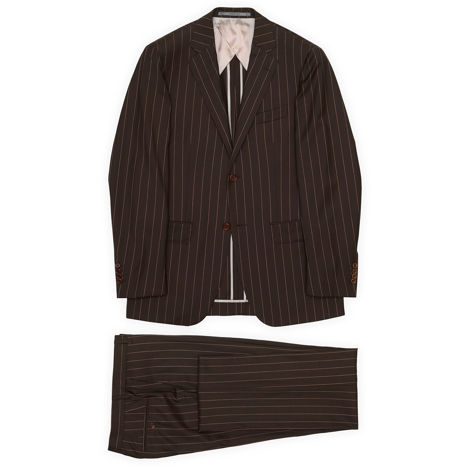 VANNUCCI Milano Brown Pinstripe Wool Super 100's Suit EU 46 NEW US 36