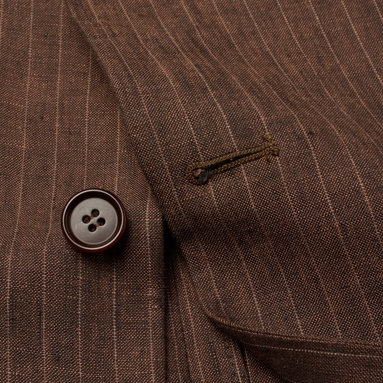 VANNUCCI Milano Brown Striped Irish Linen Suit EU 58 NEW US 46 48