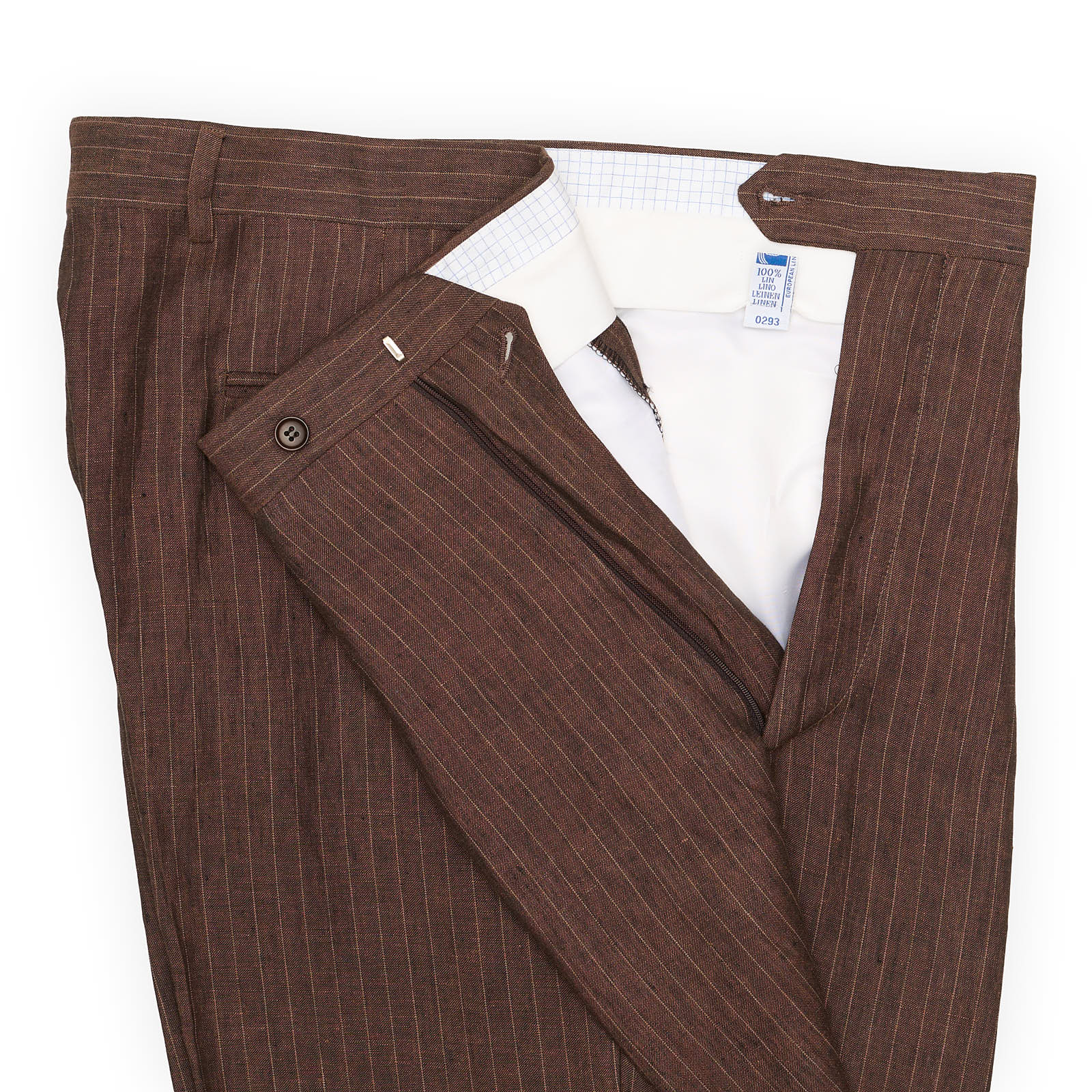 VANNUCCI Milano Brown Striped Irish Linen Suit EU 58 NEW US 46 48