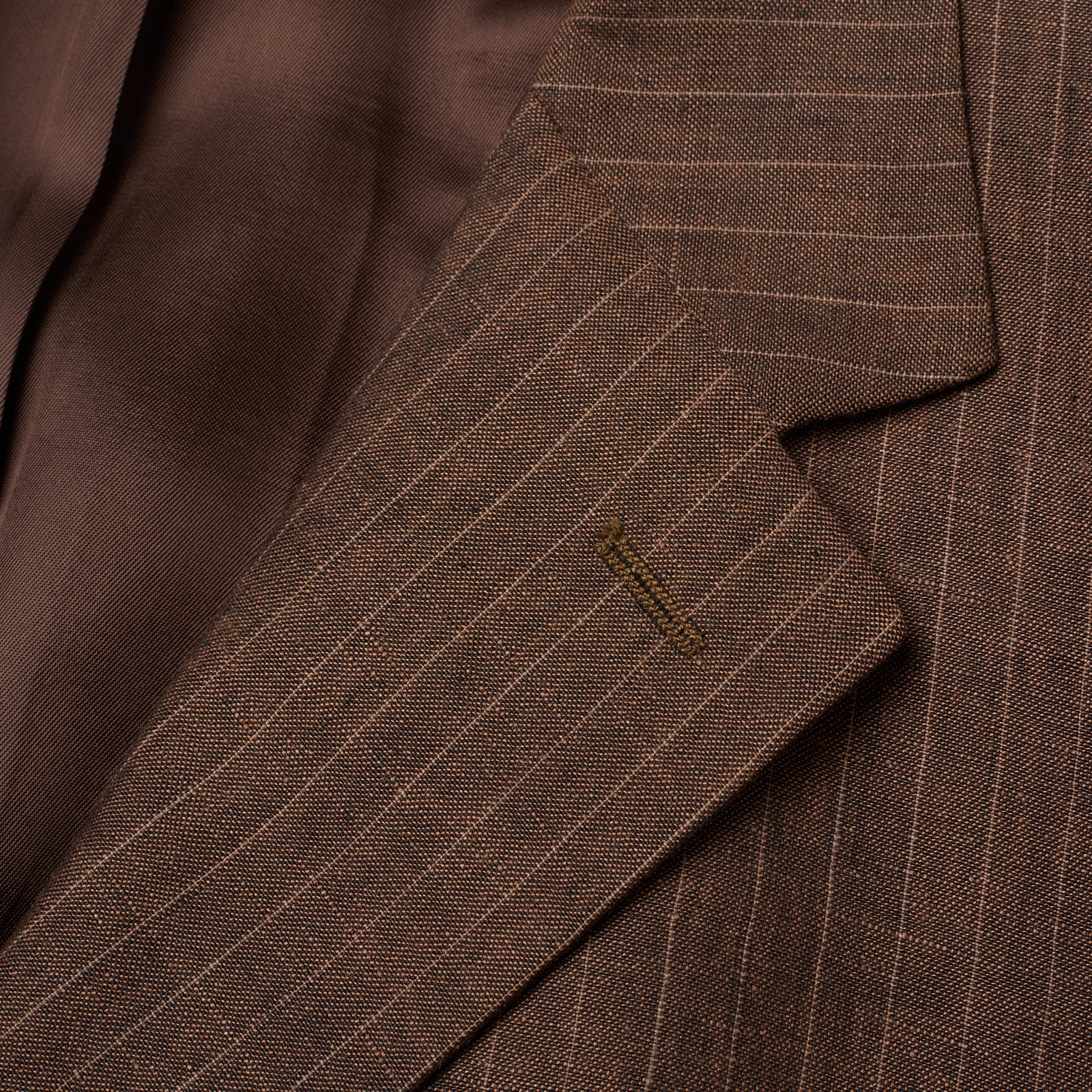 VANNUCCI Milano Brown Striped Irish Linen Suit EU 58 NEW US 46 48