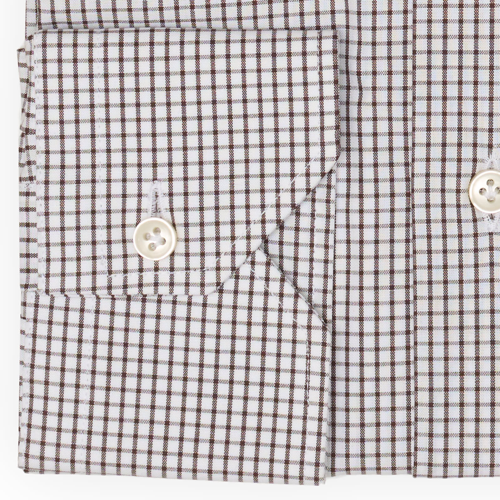 VANNUCCI Milano Brown Windowpane Check Cotton Dress Shirt EU 38 NEW US 15
