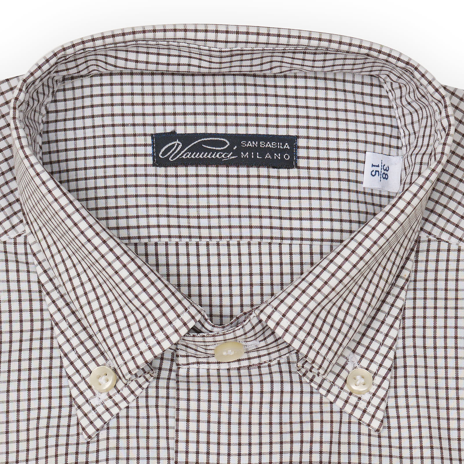 Brown & White Windowpane Dress Shirt store Neck