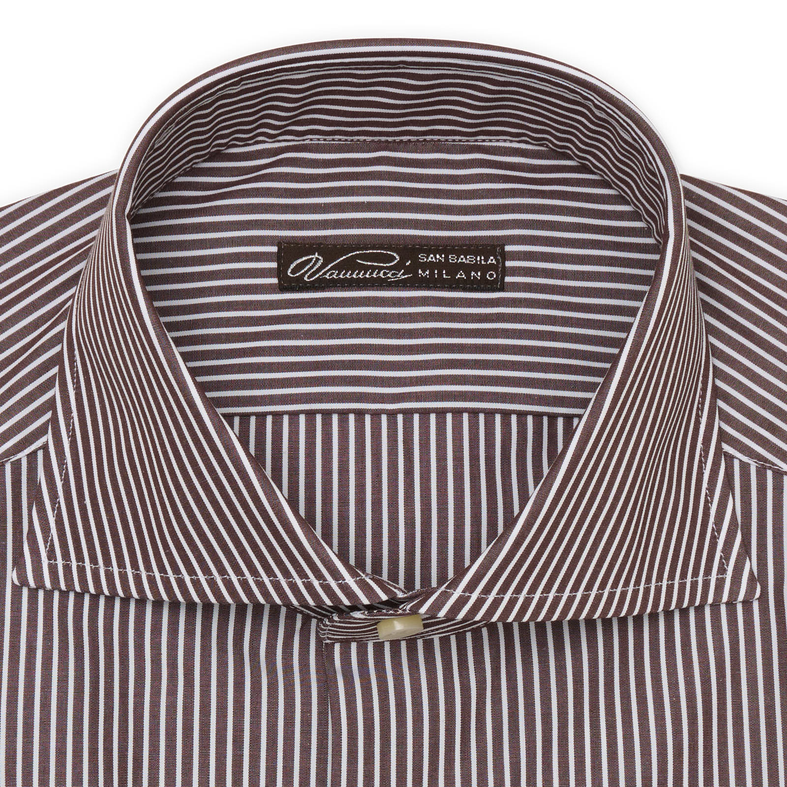 VANNUCCI Milano Dark Brown Striped Cotton Dress Shirt EU 38 NEW US 15