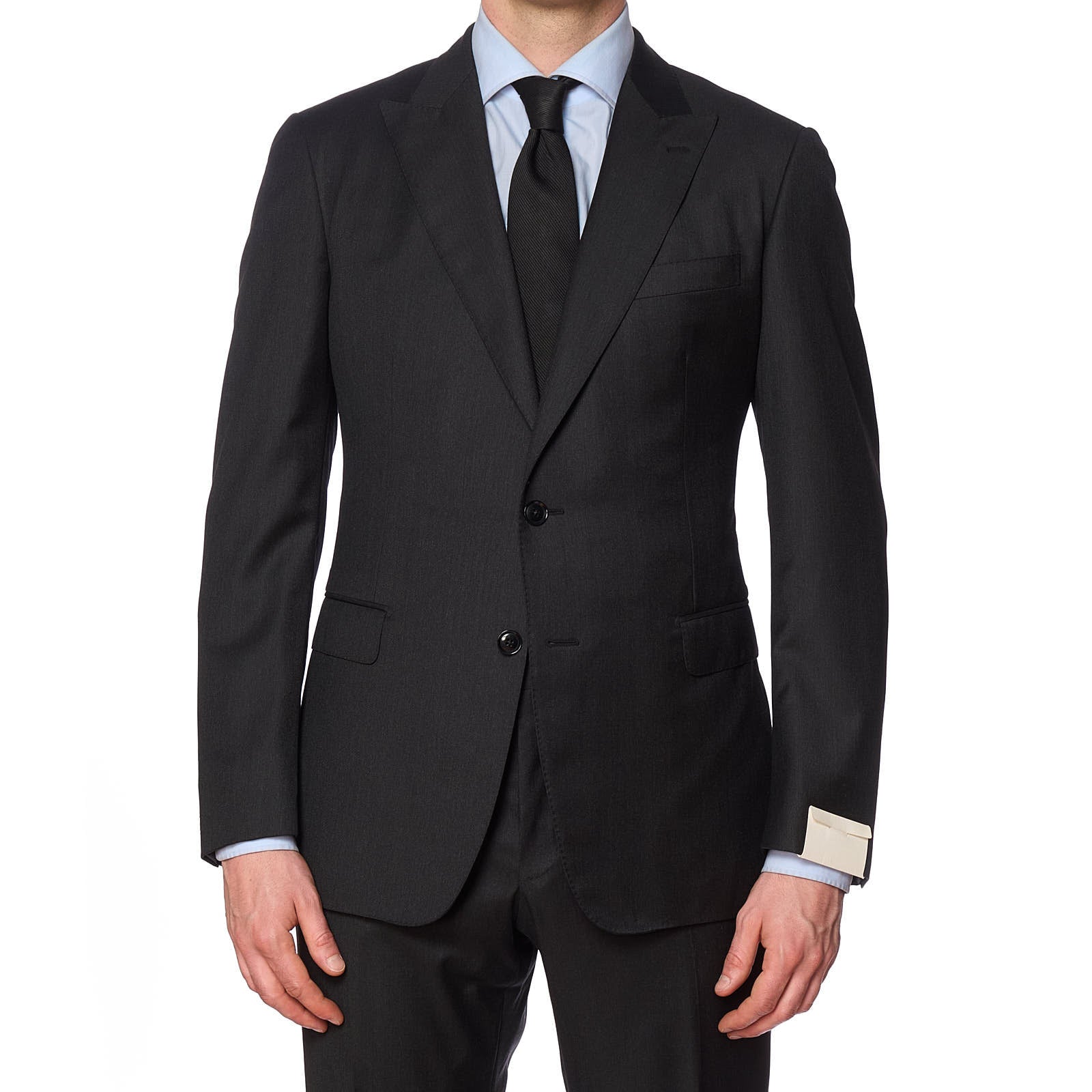VANNUCCI Handmade Charcoal Gray Tasmanian 150's Peak Lapel Suit EU 52 NEW US 42