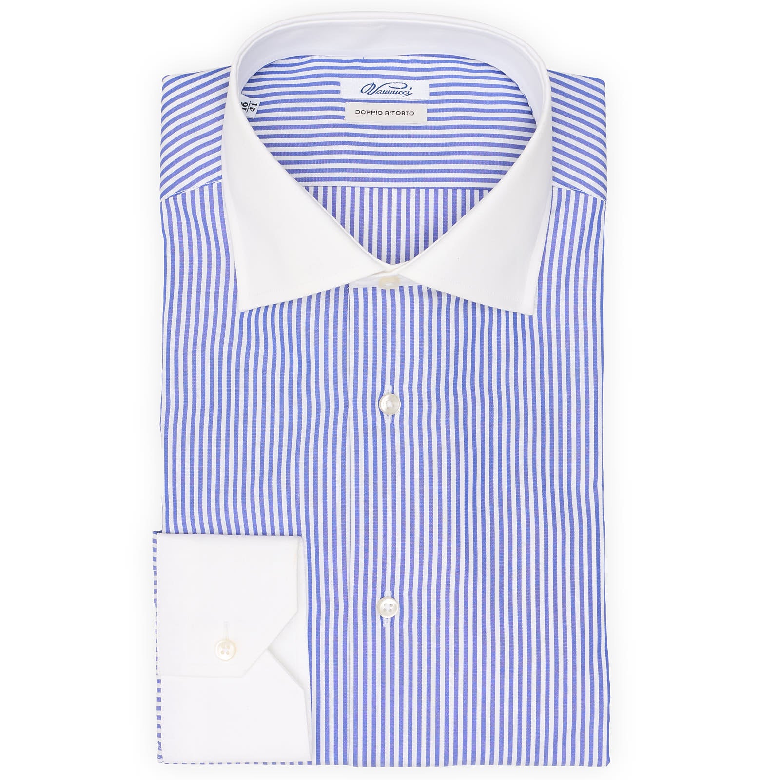VANNUCCI Milano Delft Blue Bengal Striped Cotton Dress Shirt EU 41 NEW US 16