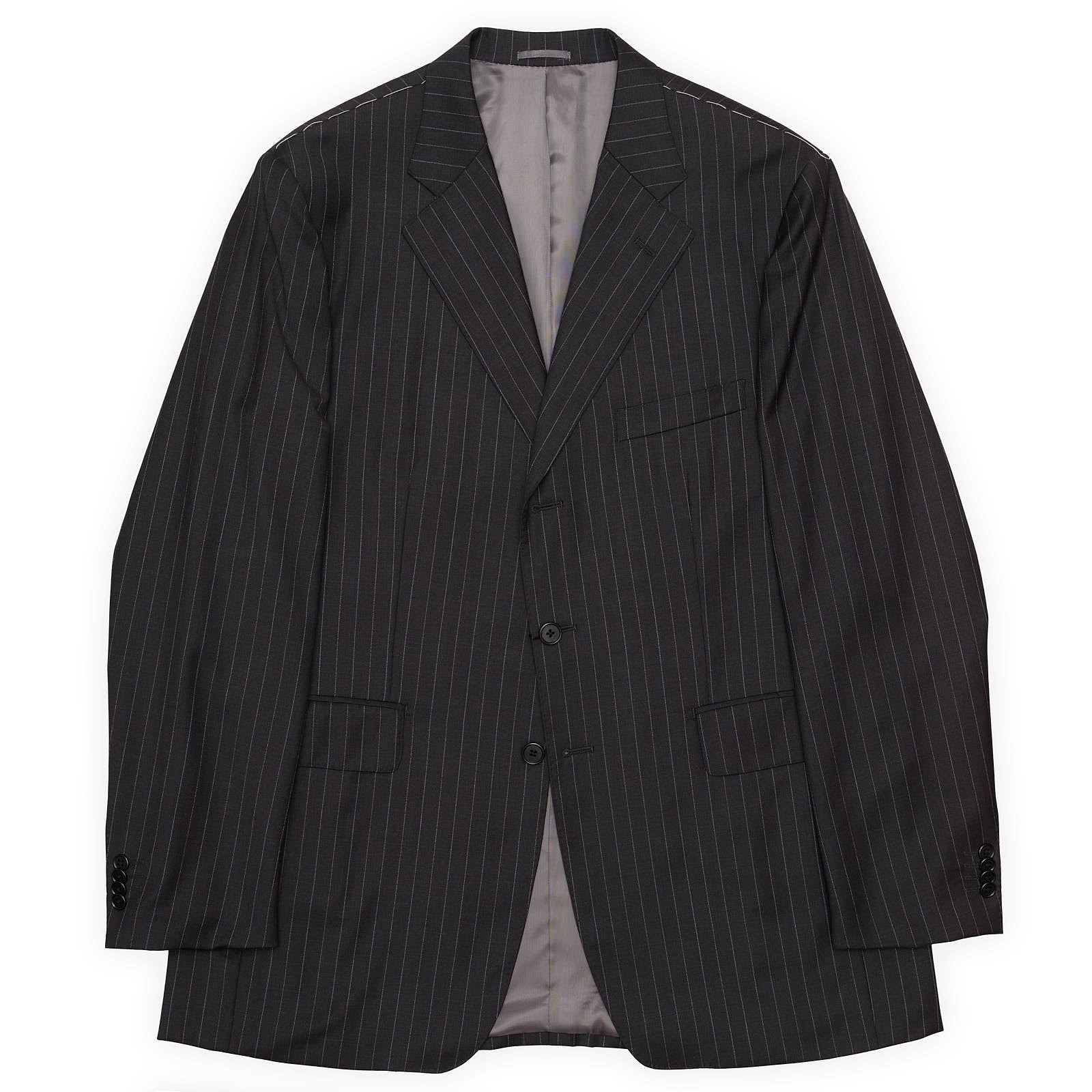 VANNUCCI Milano Charcoal Gray Pinstripe Wool Suit EU 56 NEW US 46