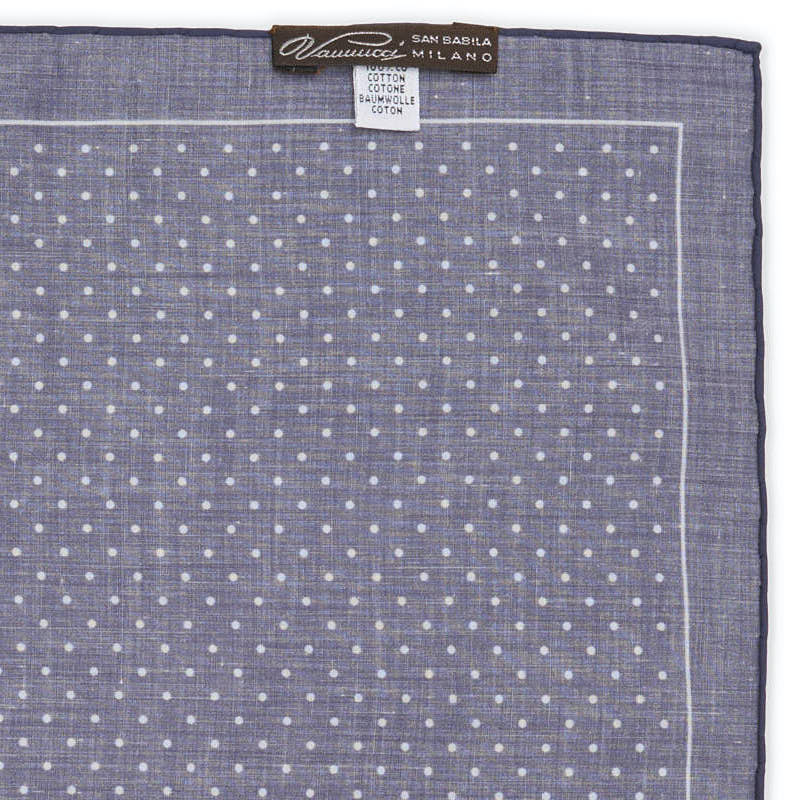 VANNUCCI Milano Handmade Blue Dot Cotton Pocket Square NEW 33cm x 32cm