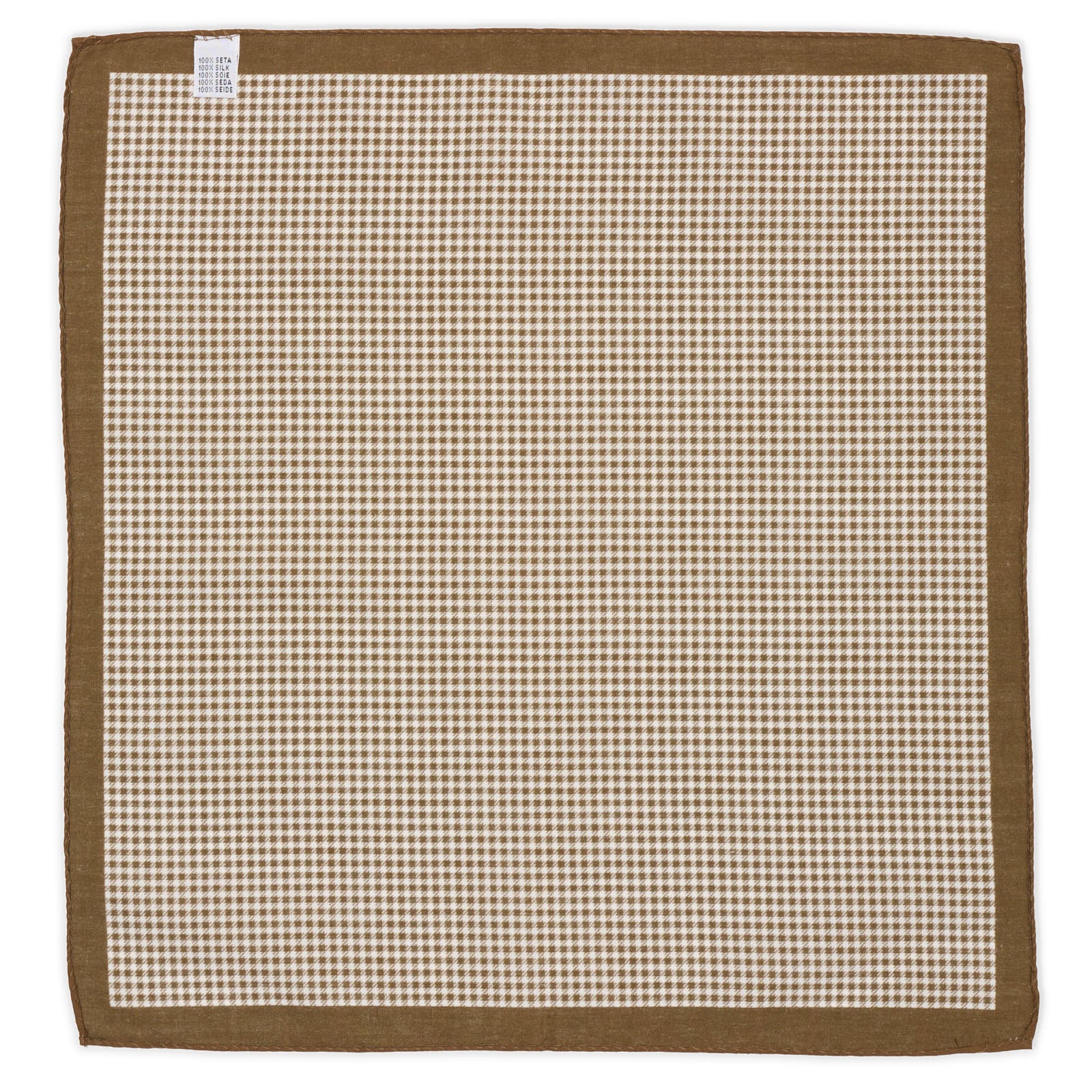 VANNUCCI Milano Handmade Brown Houndstooth Silk Pocket Square NEW 35cm x 32cm