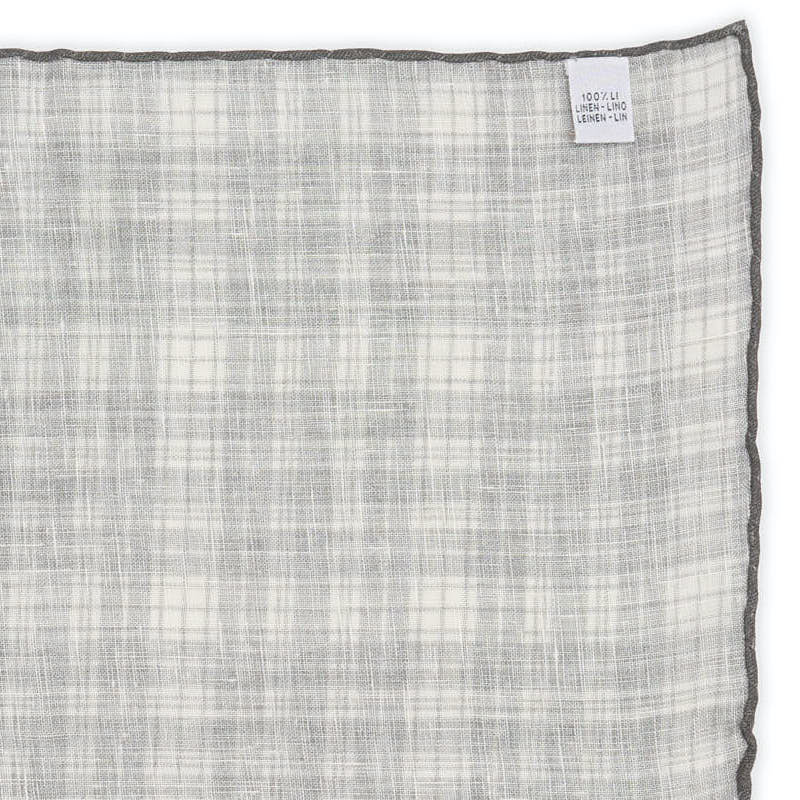 VANNUCCI Milano Handmade Gray Plaid Linen Pocket Square NEW 32cm x 32cm