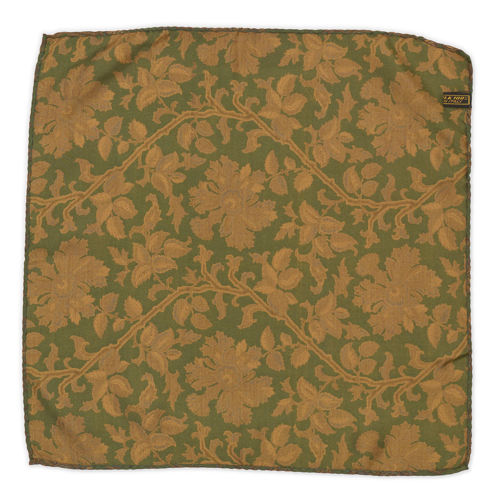 Vintage VANNUCCI Milano Handmade Green-Brown Floral Silk Pocket Square NEW 30cm x 30cm