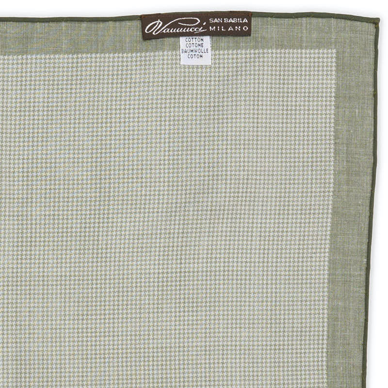 VANNUCCI Milano Handmade Green Houndstooth Cotton Pocket Square NEW 32cm x 32cm