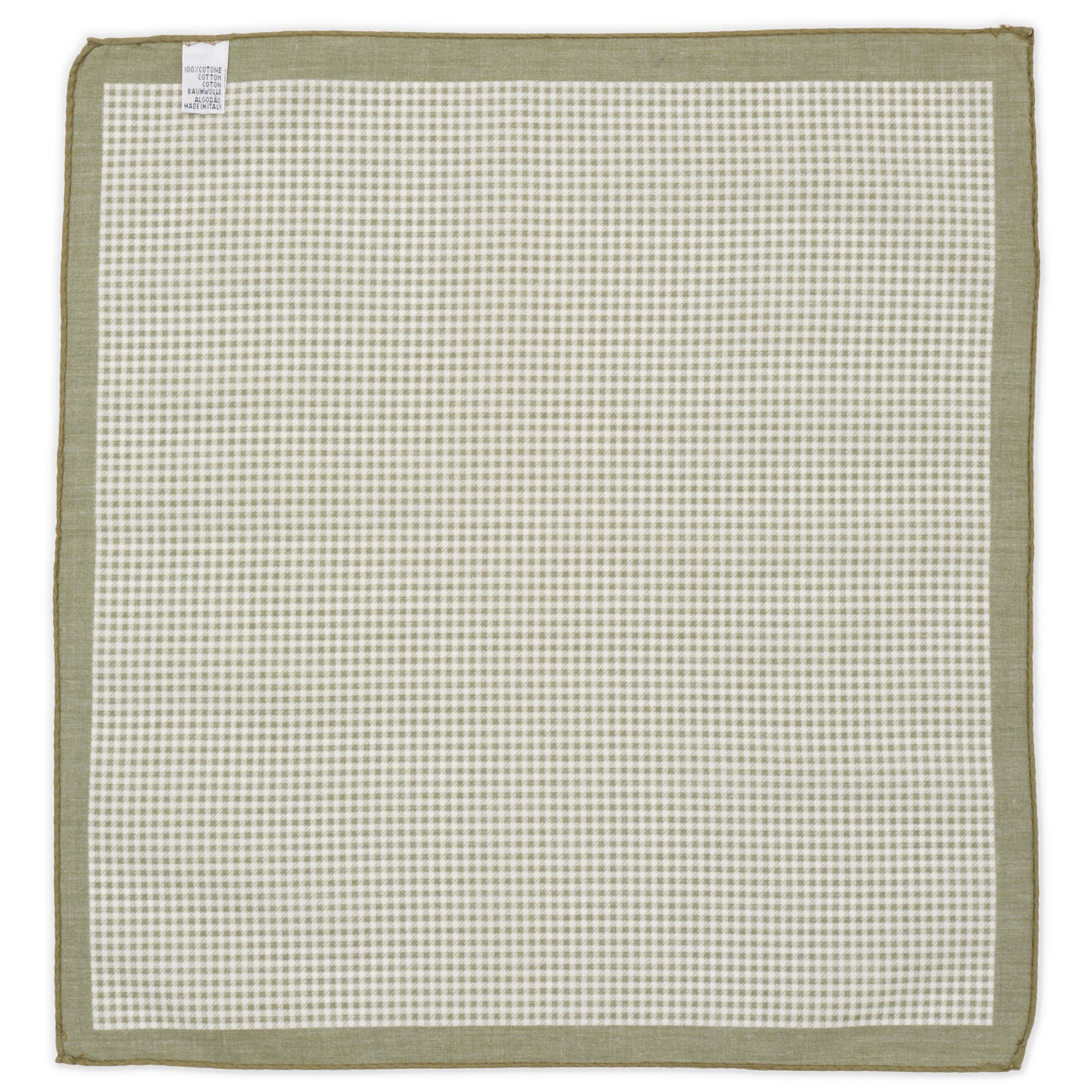 VANNUCCI Milano Handmade Green Houndstooth Cotton Pocket Square NEW 35cm x 32cm