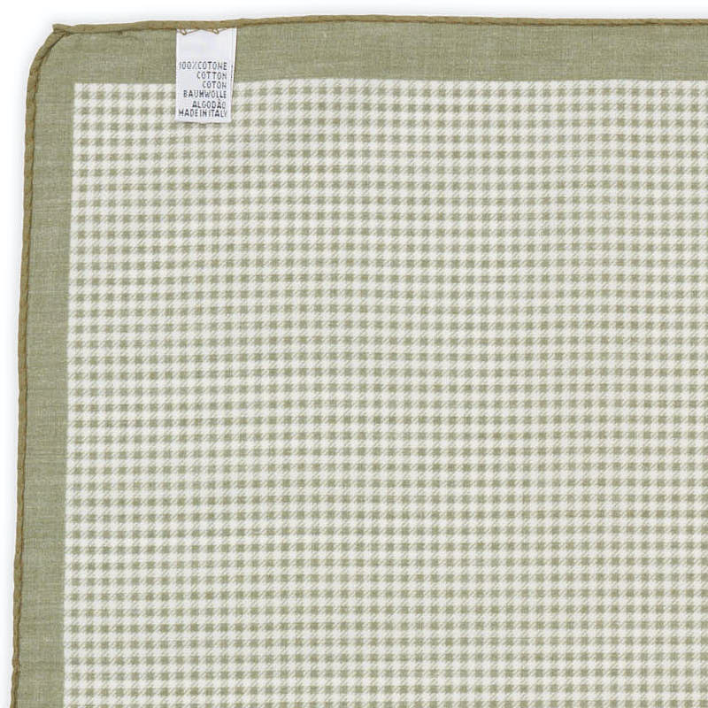 VANNUCCI Milano Handmade Green Houndstooth Cotton Pocket Square NEW 35cm x 32cm