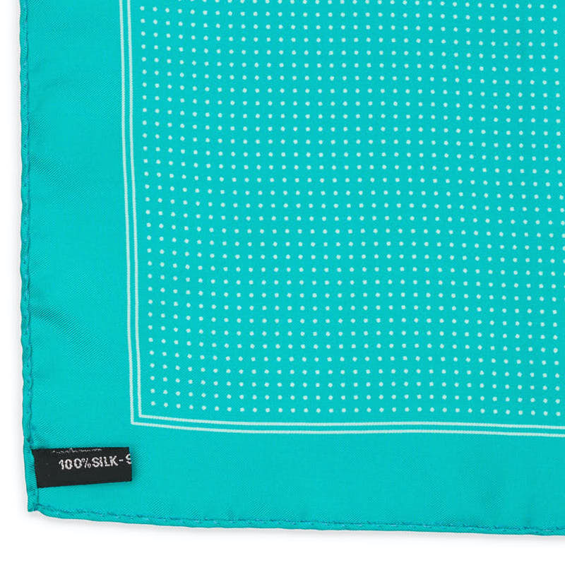 VANNUCCI Milano Handmade Turquoise Dot Silk Pocket Square NEW 31cm x 31cm